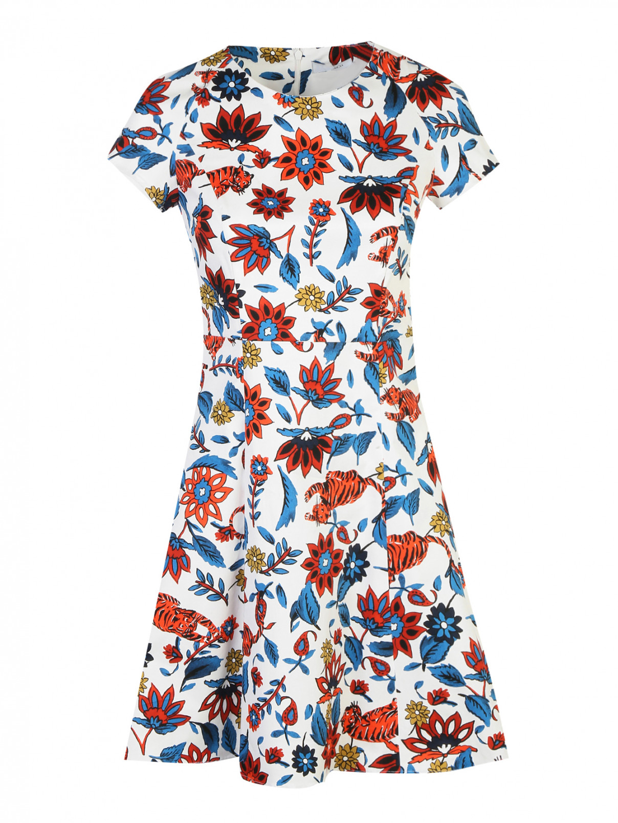 Платье из хлопка с цветочным принтом Max&Co  –  Общий вид  – Цвет:  Белый