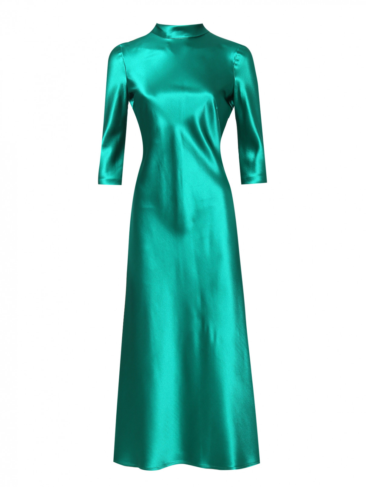 Платье однотонное из шелка Galvan London  –  Общий вид  – Цвет:  Зеленый