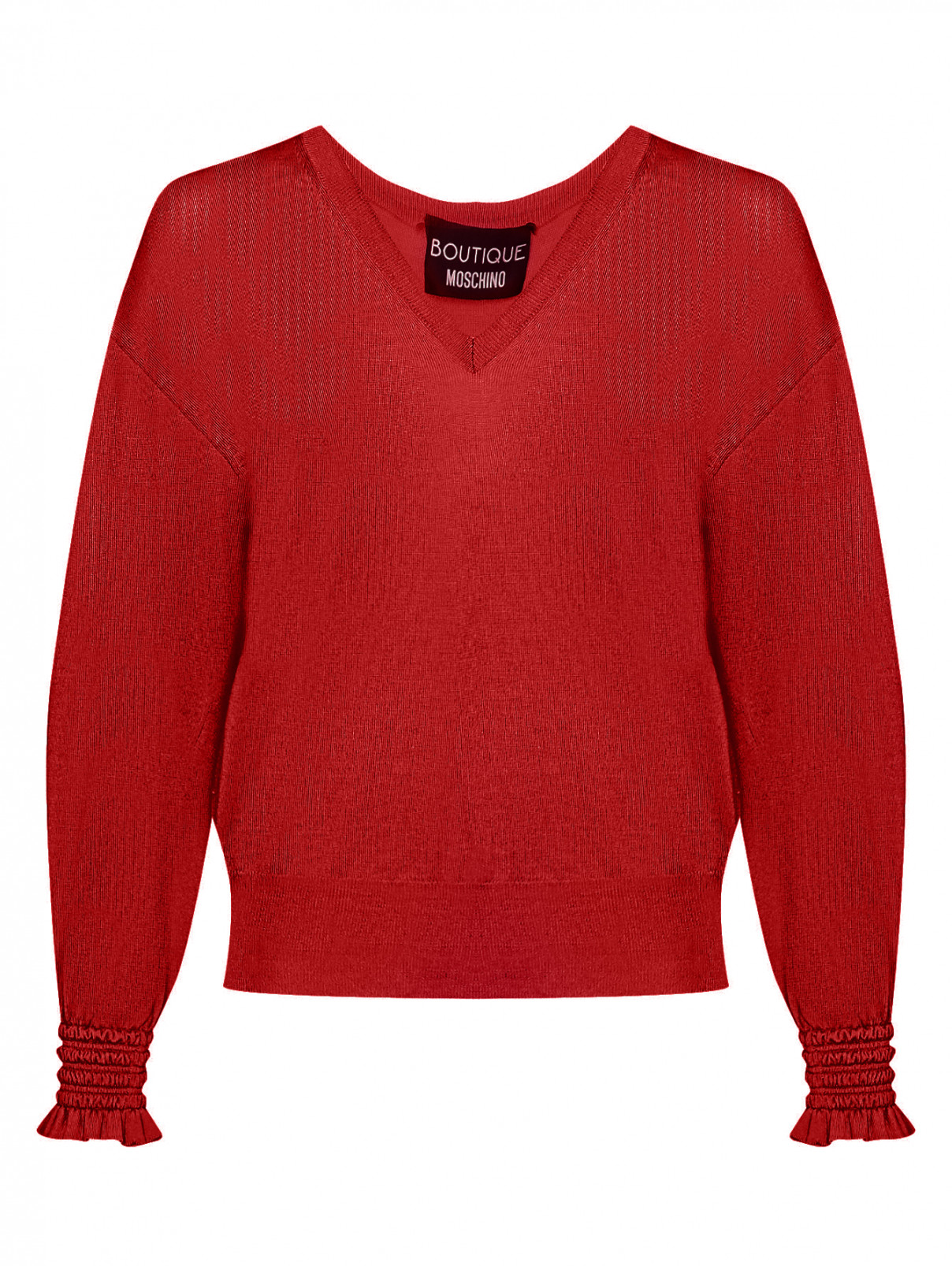 Джемпер из шерсти с V-образным вырезом Moschino Boutique  –  Общий вид  – Цвет:  Красный