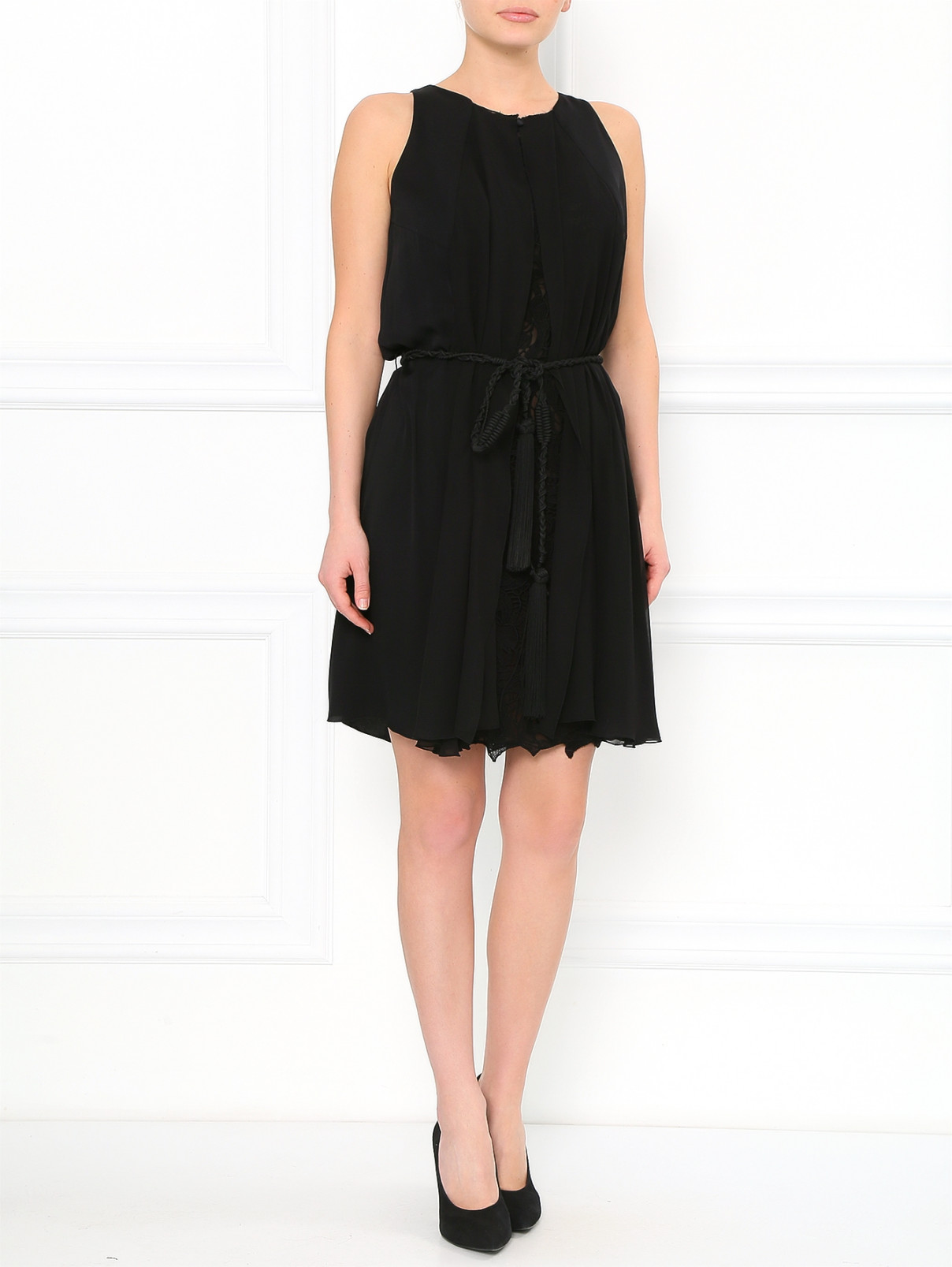 Платье из шелка с запахом и поясом Ermanno Scervino  –  Модель Общий вид  – Цвет:  Черный