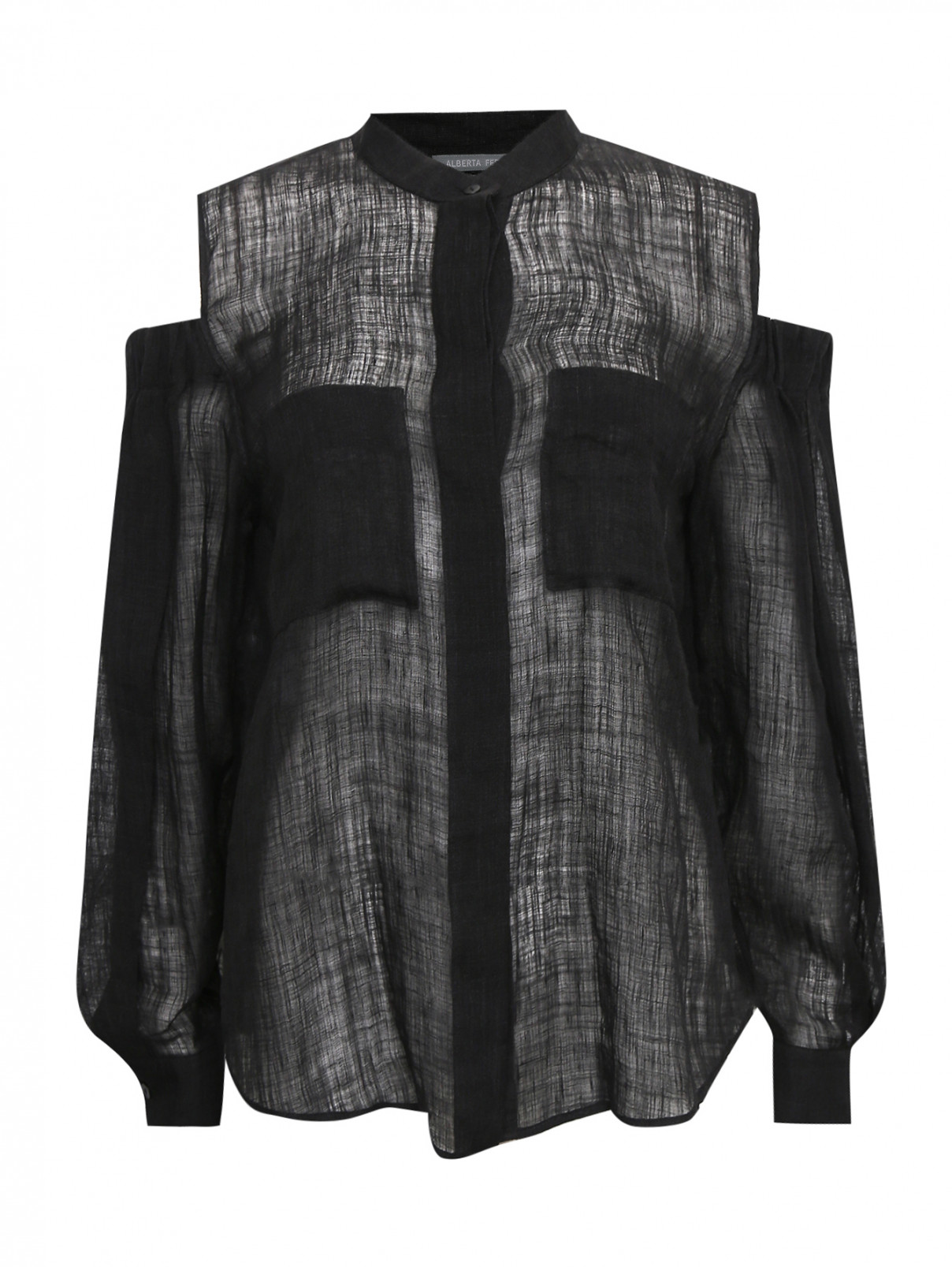 Блуза из льна с вырезами на плечах Alberta Ferretti  –  Общий вид  – Цвет:  Черный