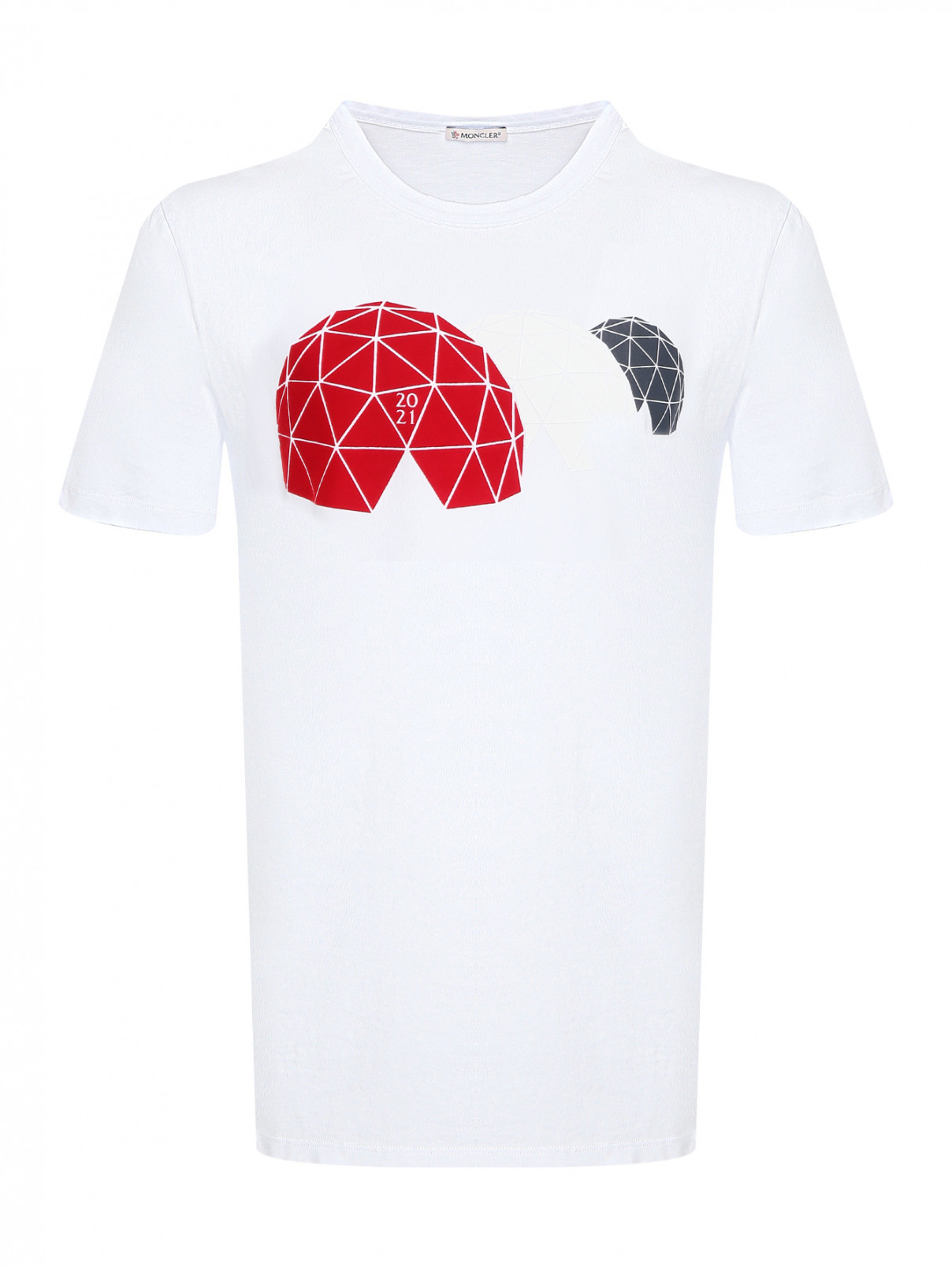 Футболка из хлопка с принтом Moncler  –  Общий вид  – Цвет:  Белый