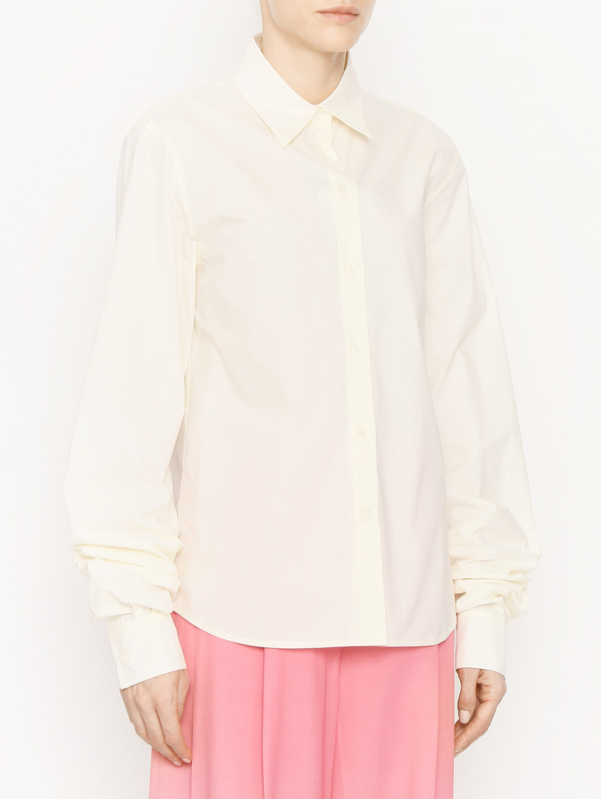 Рубашка из хлопка с длинными рукавами MM6  –  МодельВерхНиз  – Цвет:  Бежевый