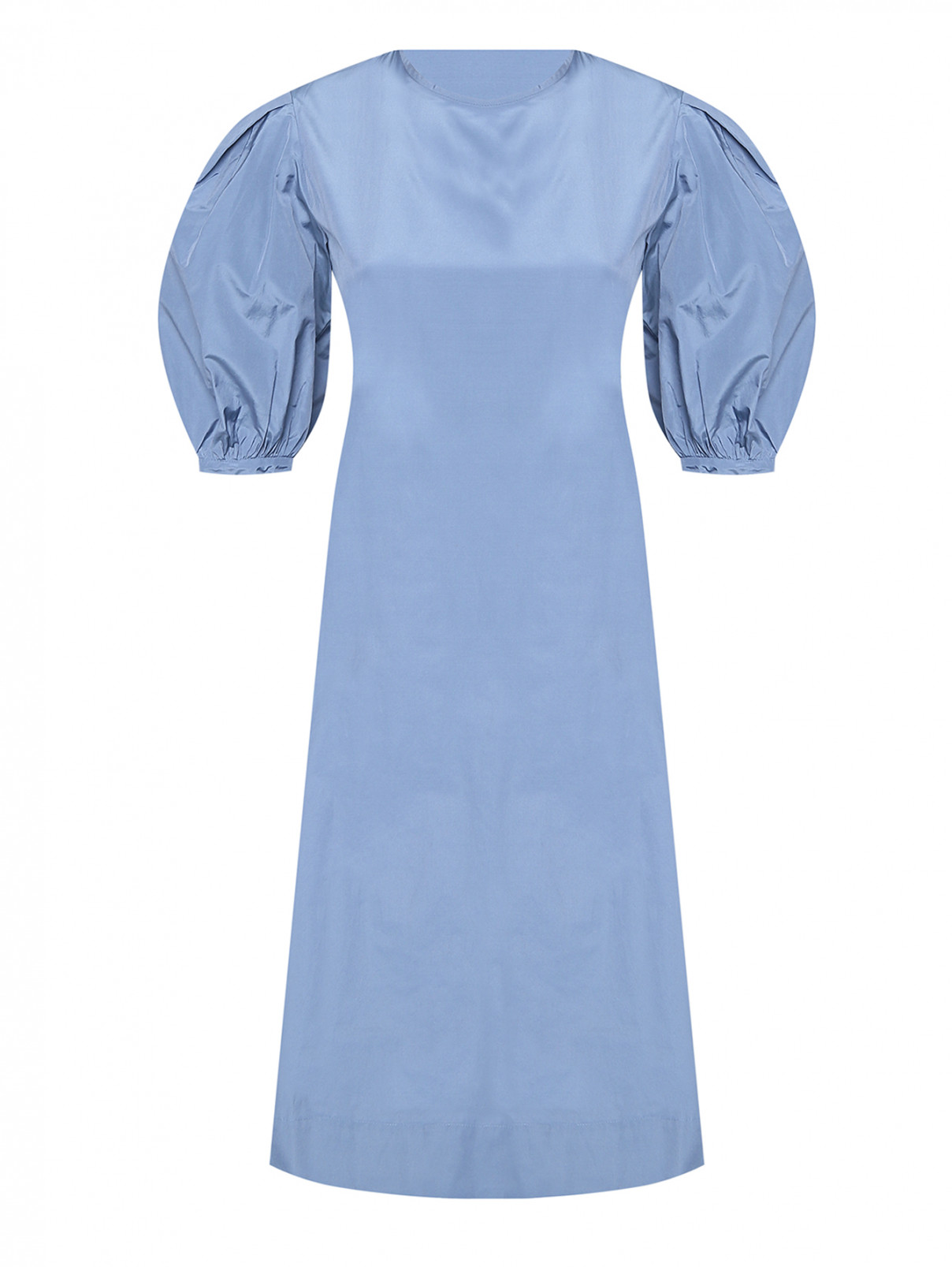 Однотонное платье из смешанного хлопка с коротким рукавом Max Mara  –  Общий вид  – Цвет:  Синий