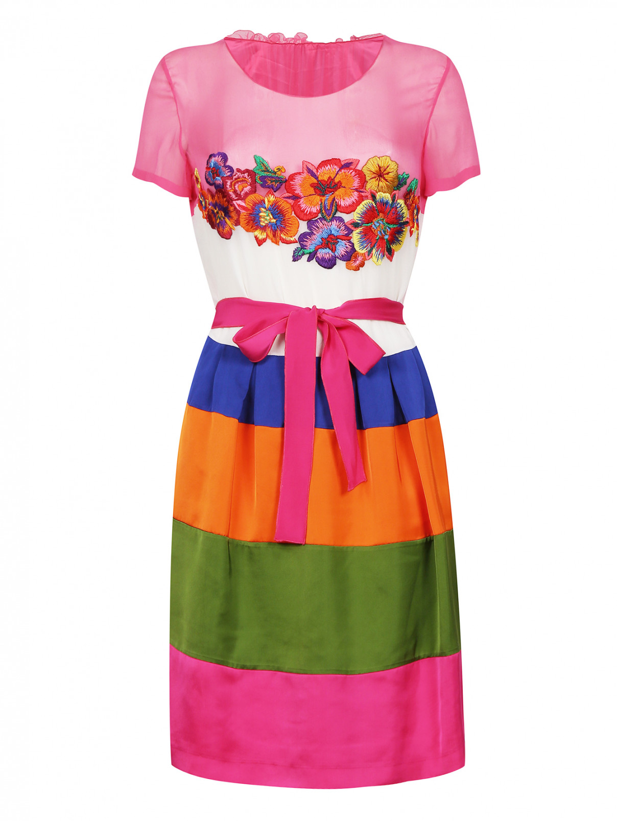 Платье-мини из шелка с вышивкой с поясом в комплекте Alberta Ferretti  –  Общий вид  – Цвет:  Фиолетовый