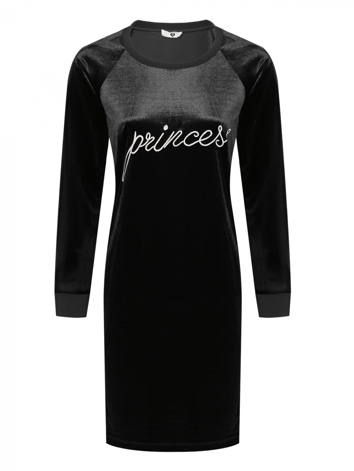 Бархатное платье с вышивкой TWINSET  –  Общий вид  – Цвет:  Черный