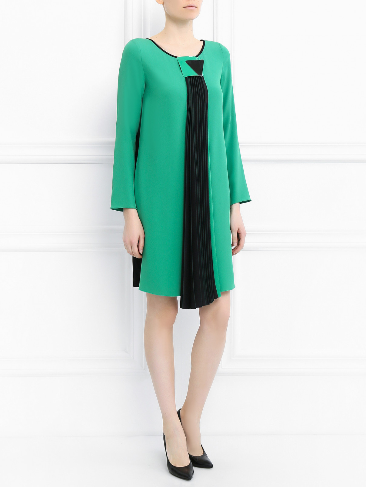 Платье с контрастной отделкой Emporio Armani  –  Модель Общий вид  – Цвет:  Зеленый