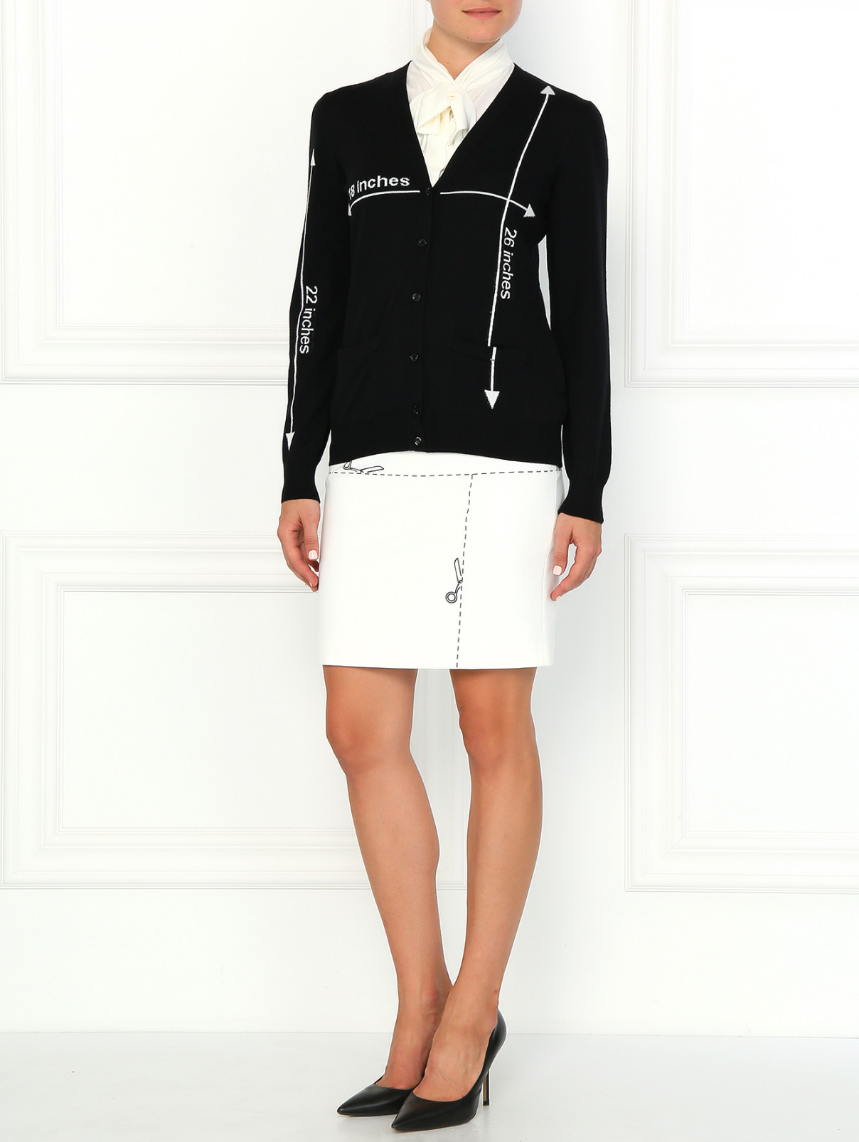 Шерстяной кардиган с узором Moschino Couture  –  Модель Общий вид  – Цвет:  Черный