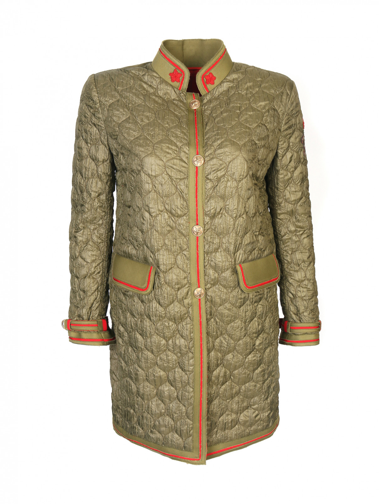 Стеганое пальто с металлическими пуговицами Ermanno Scervino  –  Общий вид  – Цвет:  Зеленый
