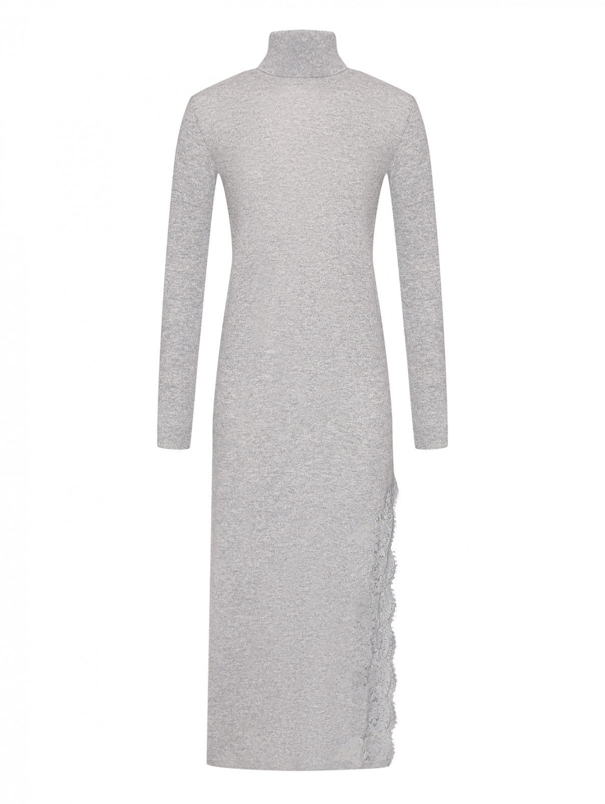 Платье из шерсти и кашемира с кружевом Ermanno Firenze  –  Общий вид  – Цвет:  Серый