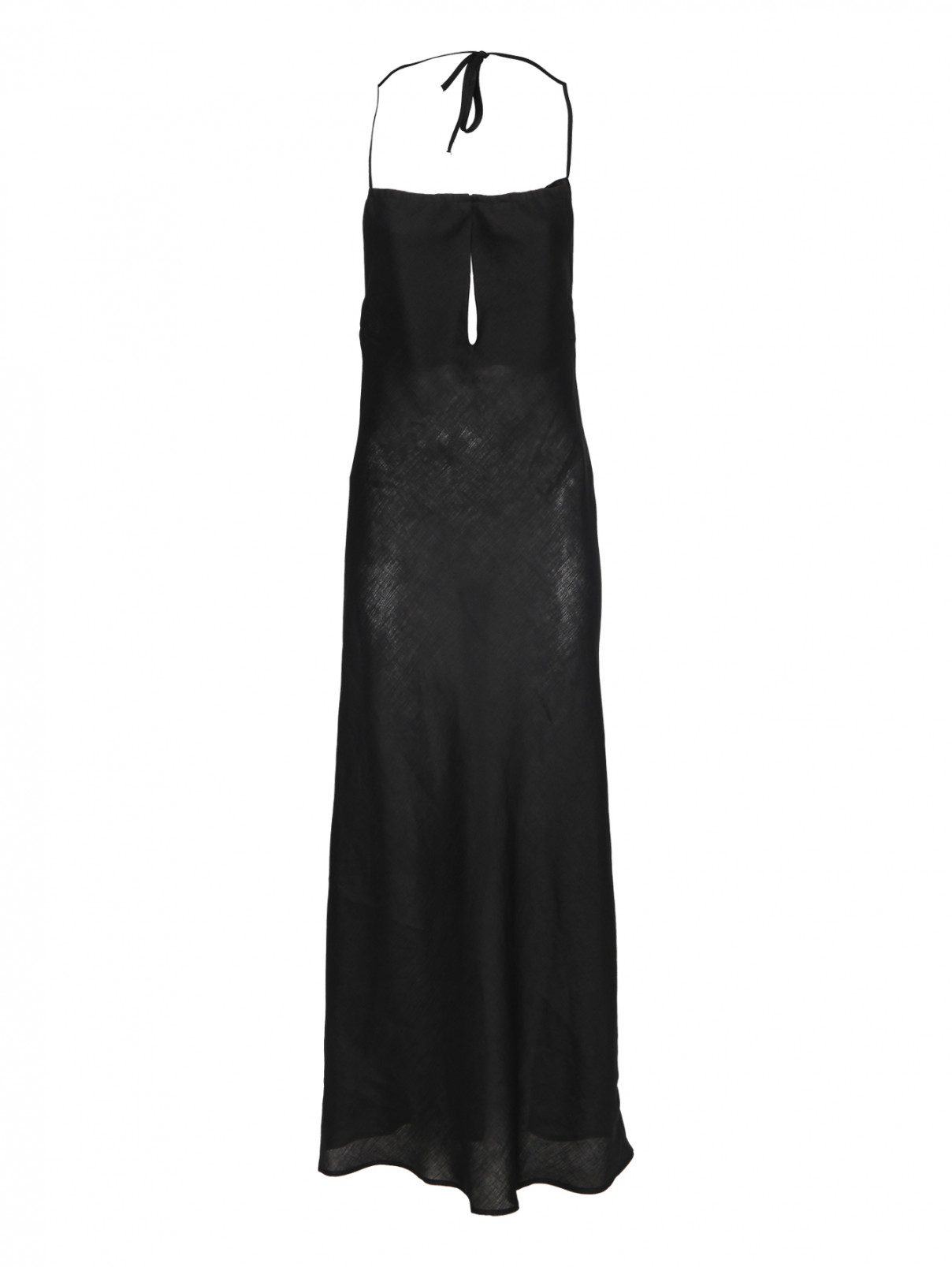 Платье из льна с открытой спиной LARDINI  –  Общий вид  – Цвет:  Черный