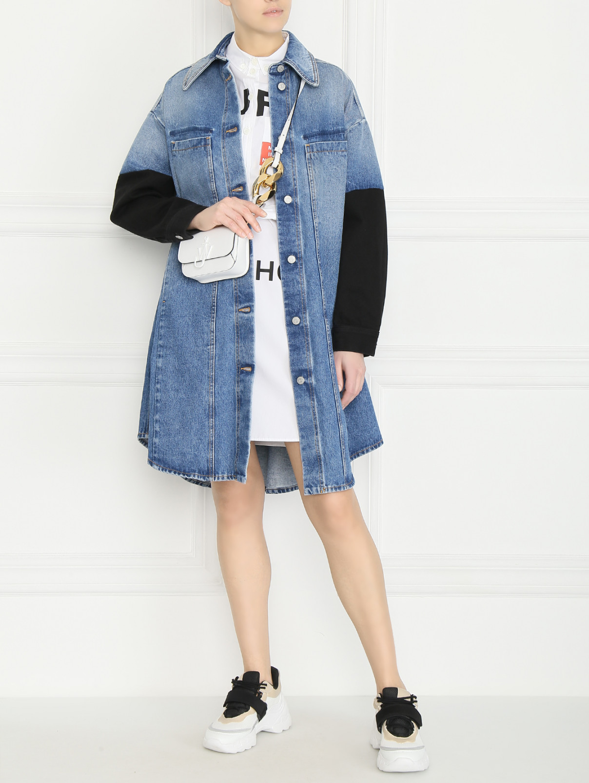 Комбинированная куртка из денима MM6  –  МодельОбщийВид  – Цвет:  Синий