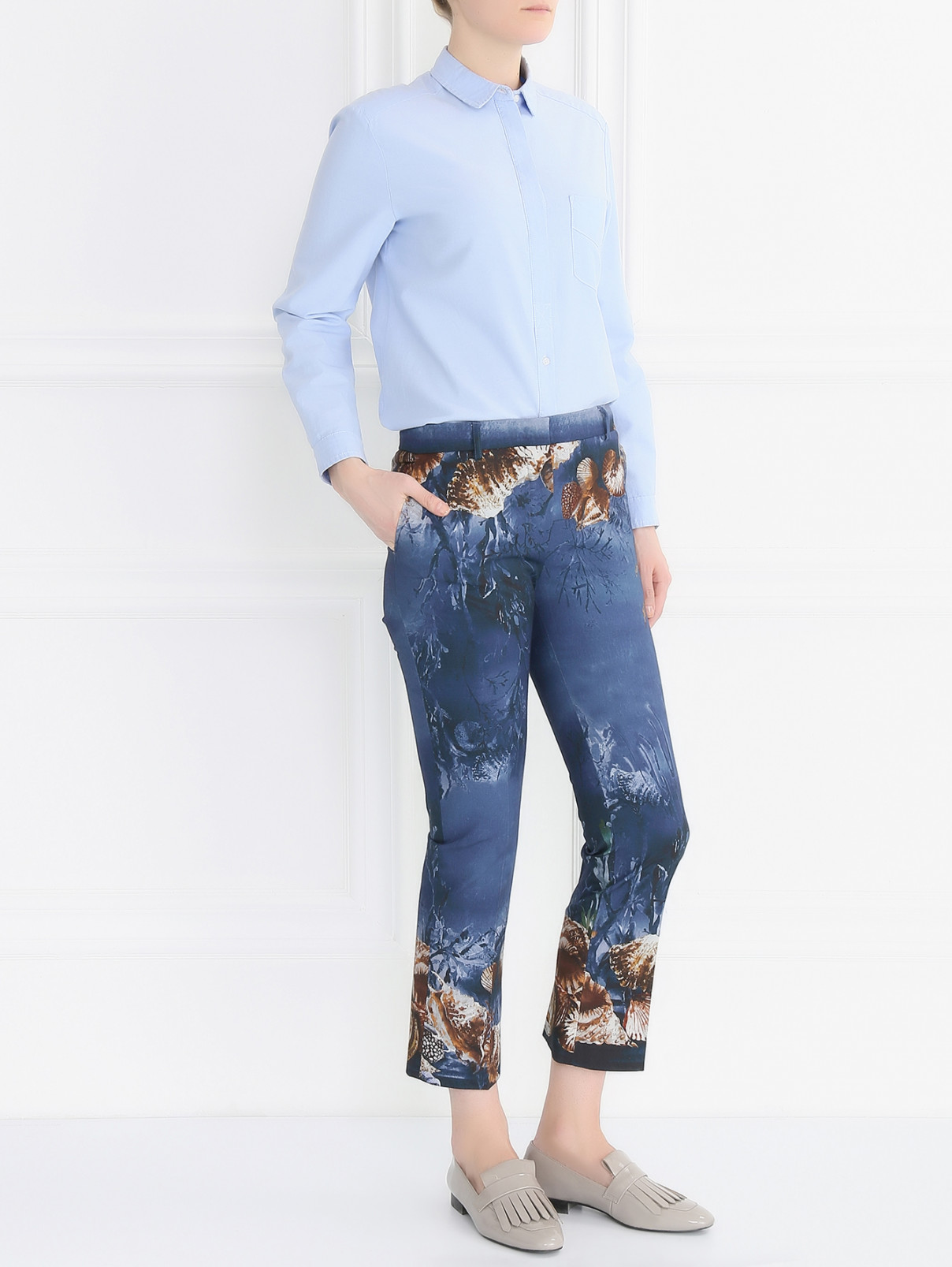 Укороченные брюки из смесового хлопка с узором Alberta Ferretti  –  Модель Общий вид  – Цвет:  Узор
