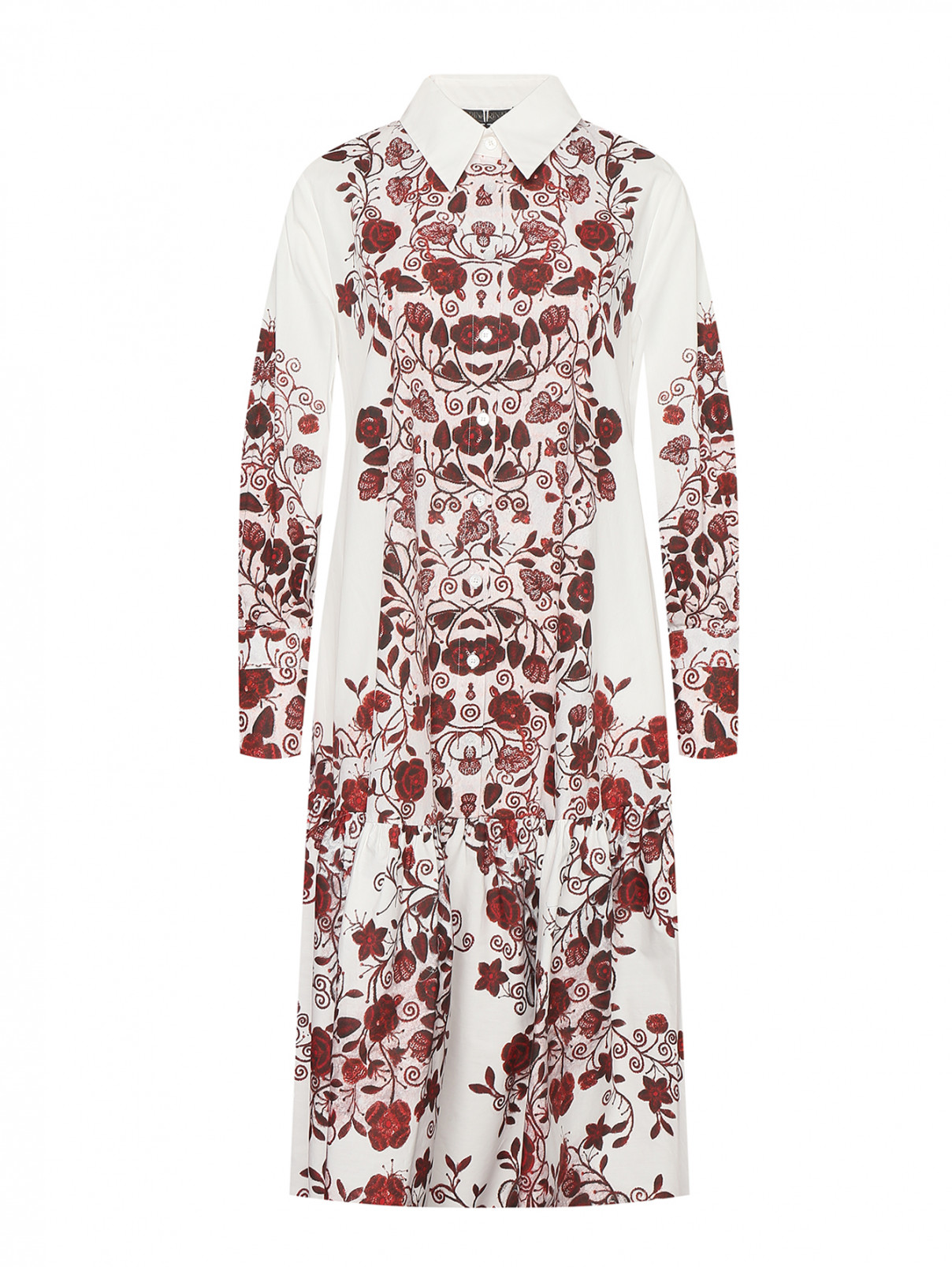 Платье из хлопка с цветочным узором Marina Rinaldi  –  Общий вид  – Цвет:  Белый