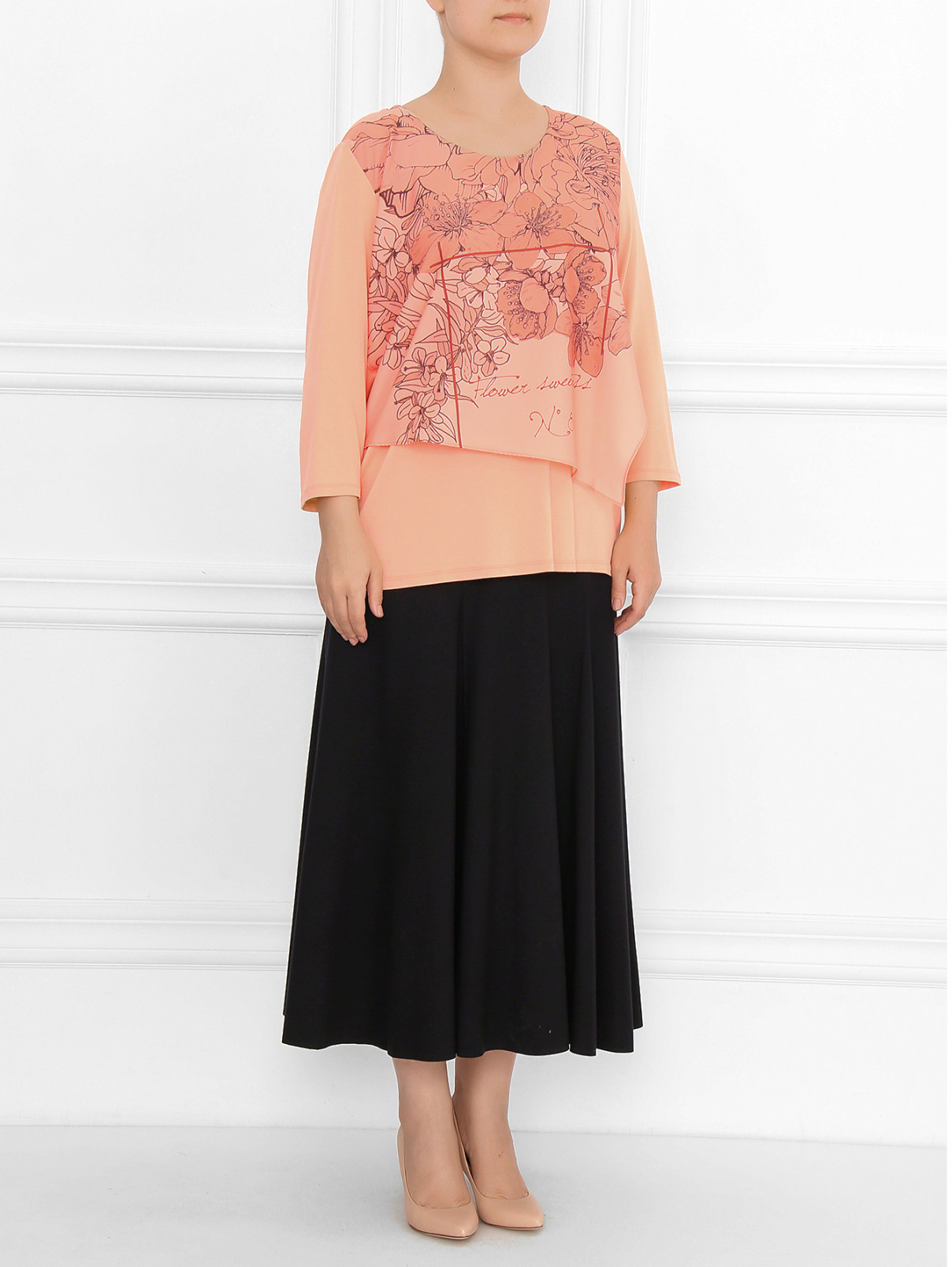 Блуза с цветочным узором Marina Sport  –  Модель Общий вид  – Цвет:  Розовый