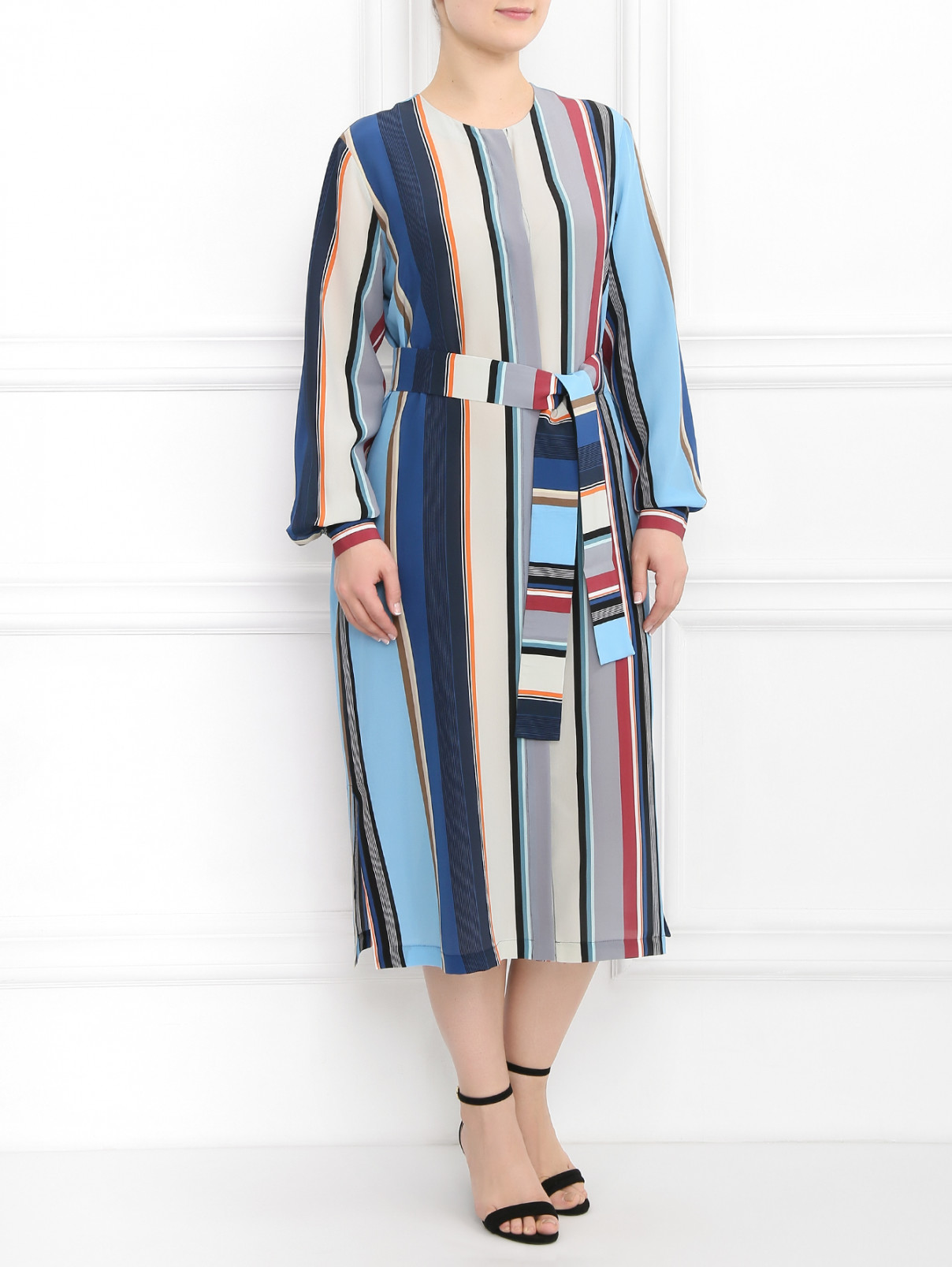 Платье из шелка с узором "полоска" Marina Rinaldi  –  Модель Общий вид  – Цвет:  Узор