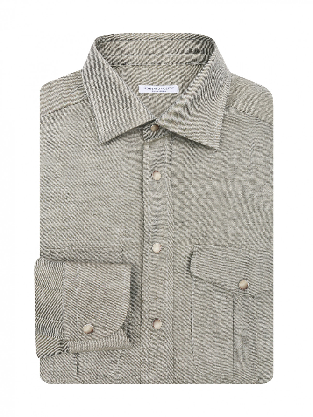 Рубашка из хлопка с накладными карманами Roberto Ricetti  –  Общий вид  – Цвет:  Зеленый