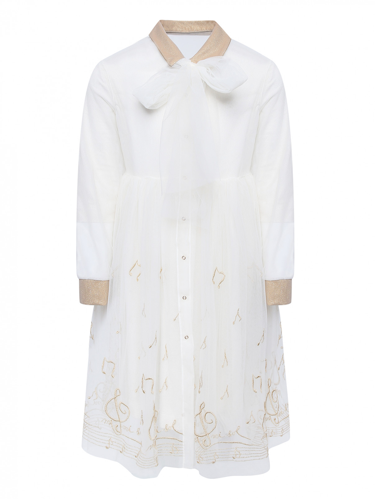 Платье из сетки с вышивкой MiMiSol  –  Общий вид  – Цвет:  Белый