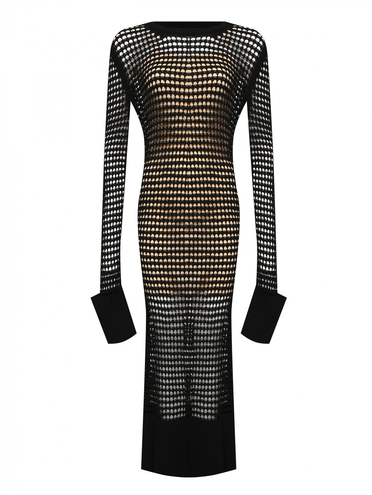 Трикотажное платье-макси ажурной вязки Sportmax  –  Общий вид  – Цвет:  Черный