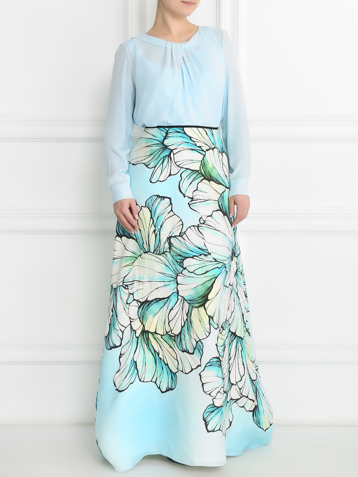 Блуза из шелка с драпировкой Marina Rinaldi  –  Модель Общий вид  – Цвет:  Синий