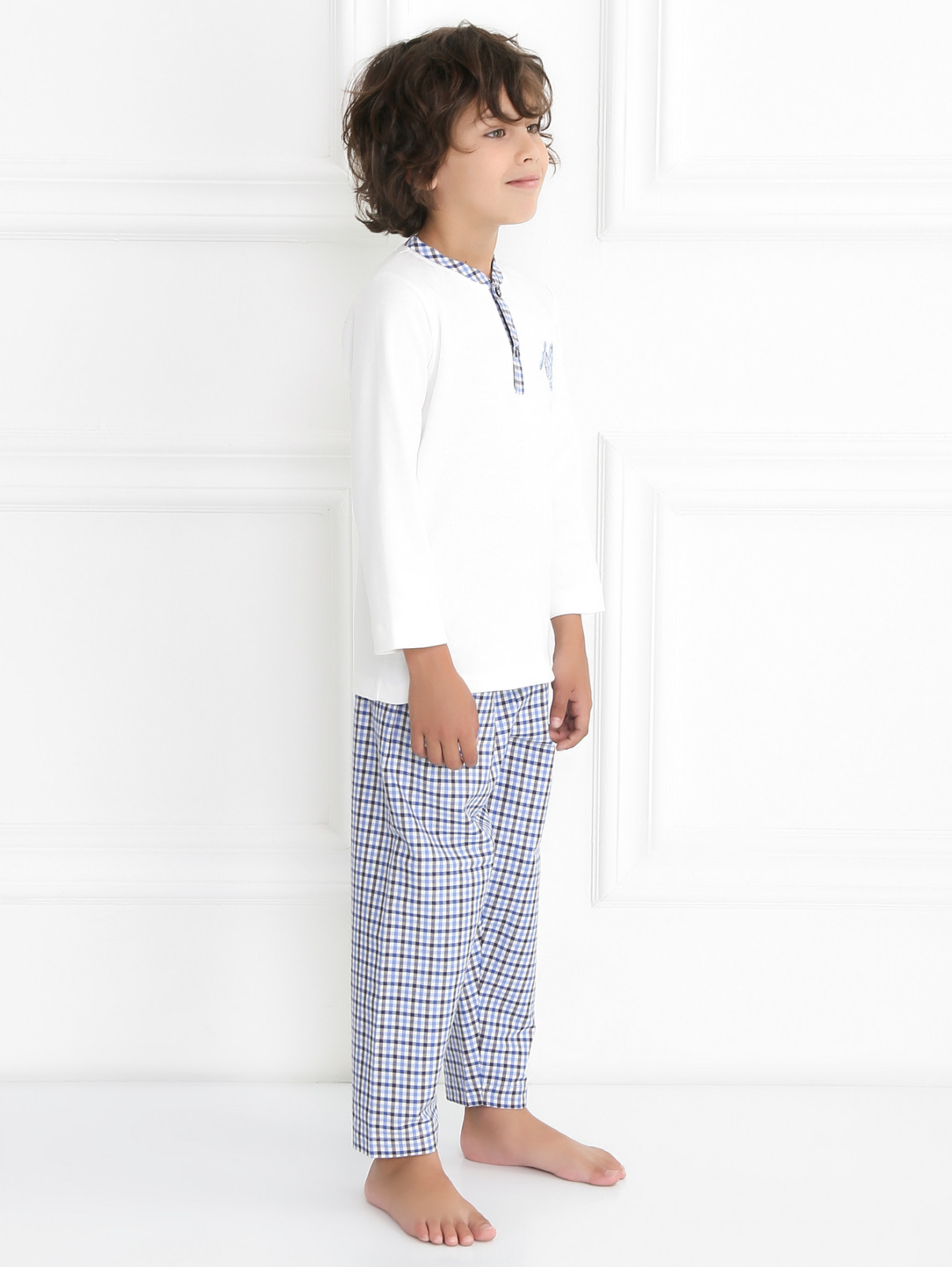 Пижама из хлопка с узором "клетка" Giottino  –  Модель Общий вид  – Цвет:  Белый