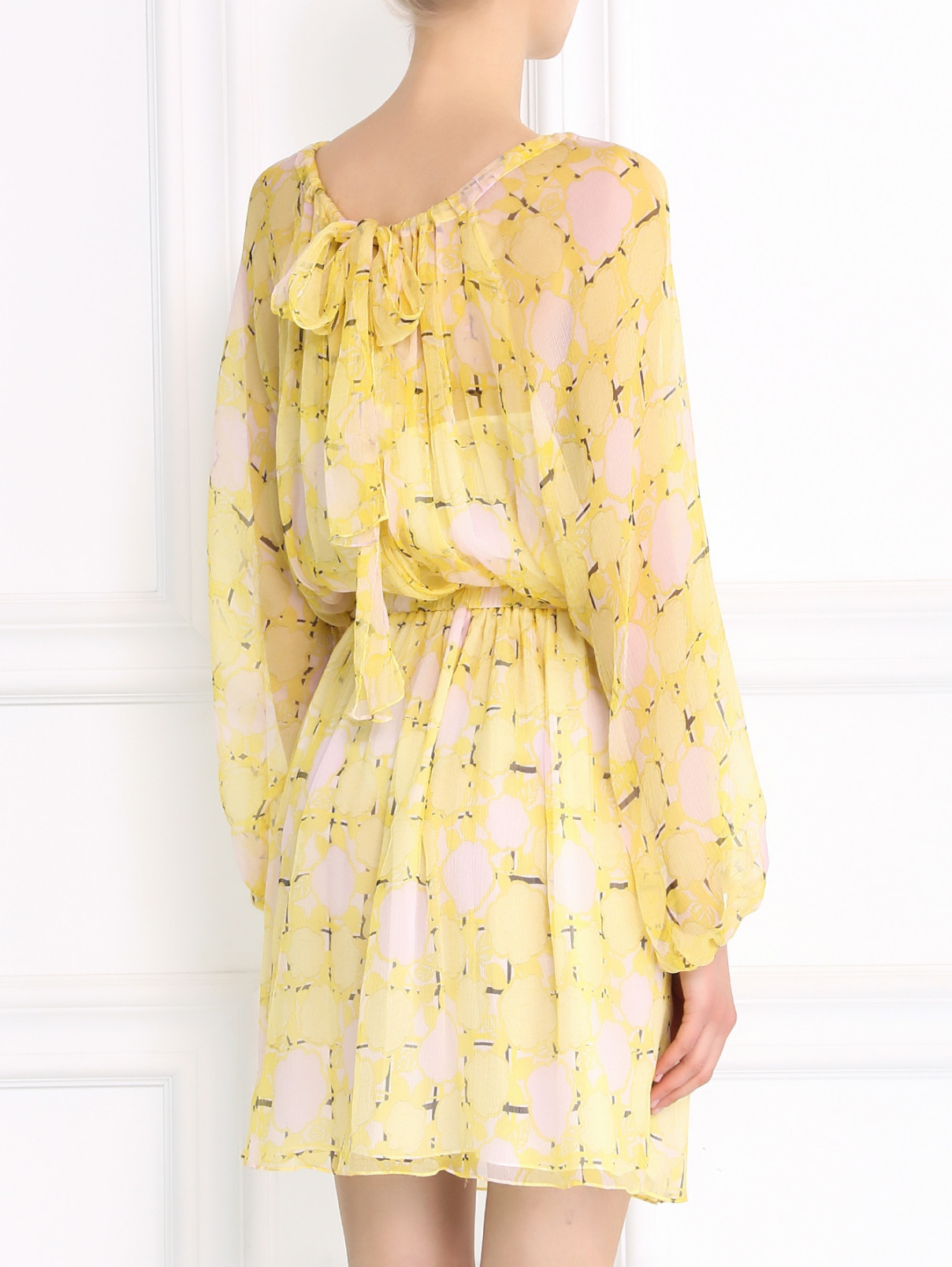 Шелковое платье-мини с цветочным узором Tara Jarmon  –  Модель Верх-Низ1  – Цвет:  Желтый