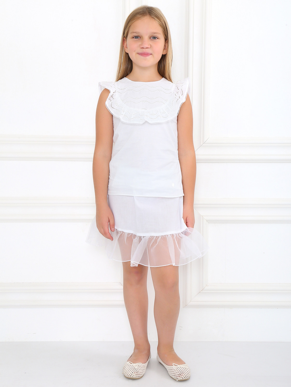 Блуза из хлопка с ажурными деталями Dior  –  Модель Общий вид  – Цвет:  Белый