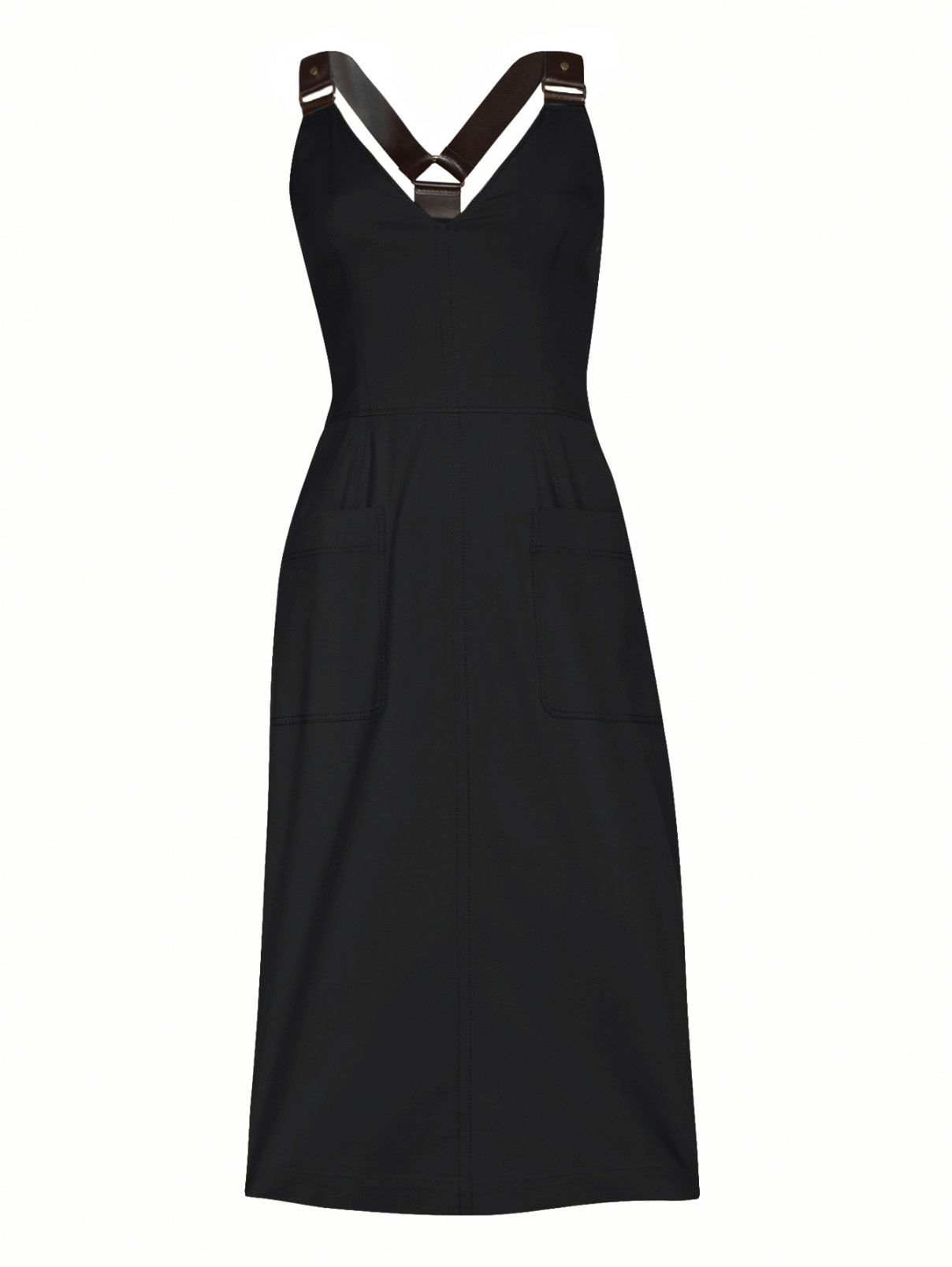 Платье-миди из хлопка с накладными карманами Alberta Ferretti  –  Общий вид  – Цвет:  Черный