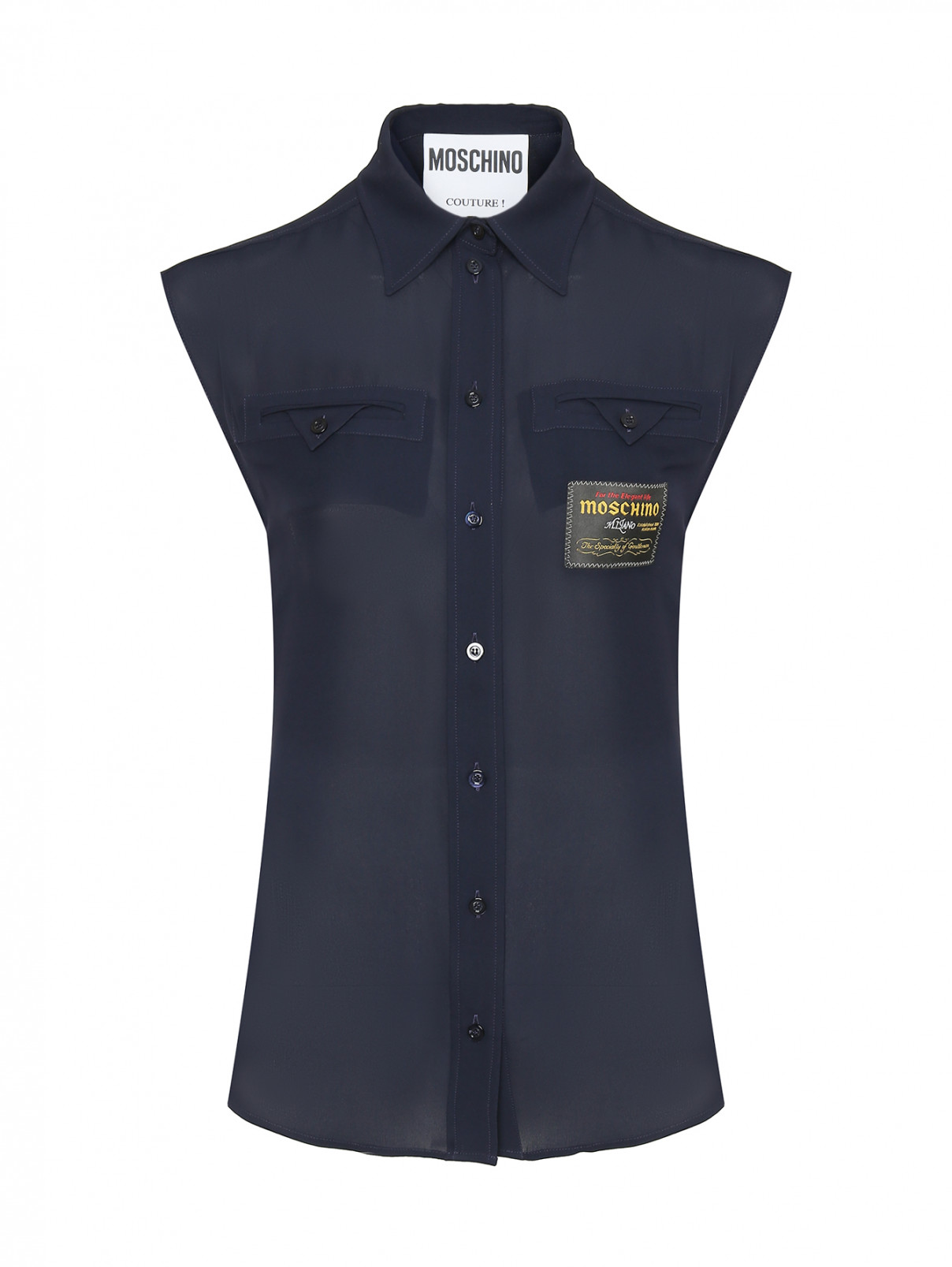 Блуза из шелка без рукавов Moschino  –  Общий вид  – Цвет:  Синий