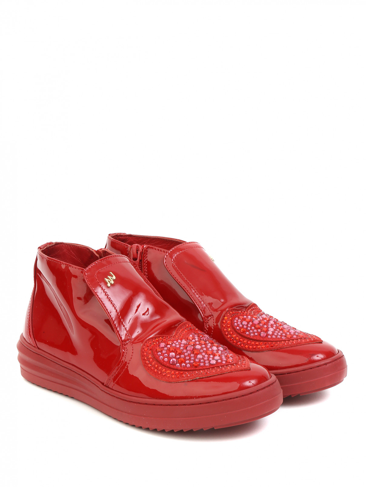 Ботинки из лакированной кожа с декором из страз MiMiSol  –  Общий вид  – Цвет:  Красный