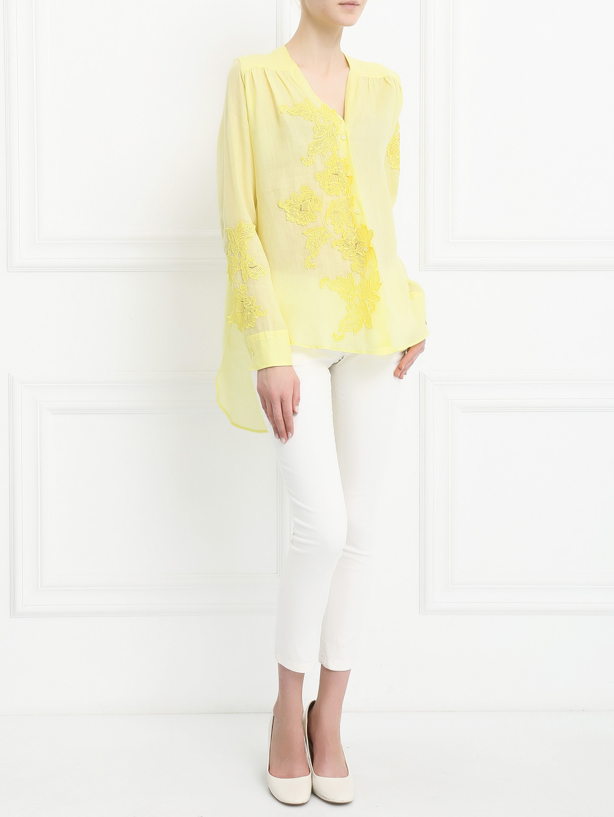 Блуза ассиметричного кроя с отделкой Ermanno Scervino  –  Модель Общий вид  – Цвет:  Желтый