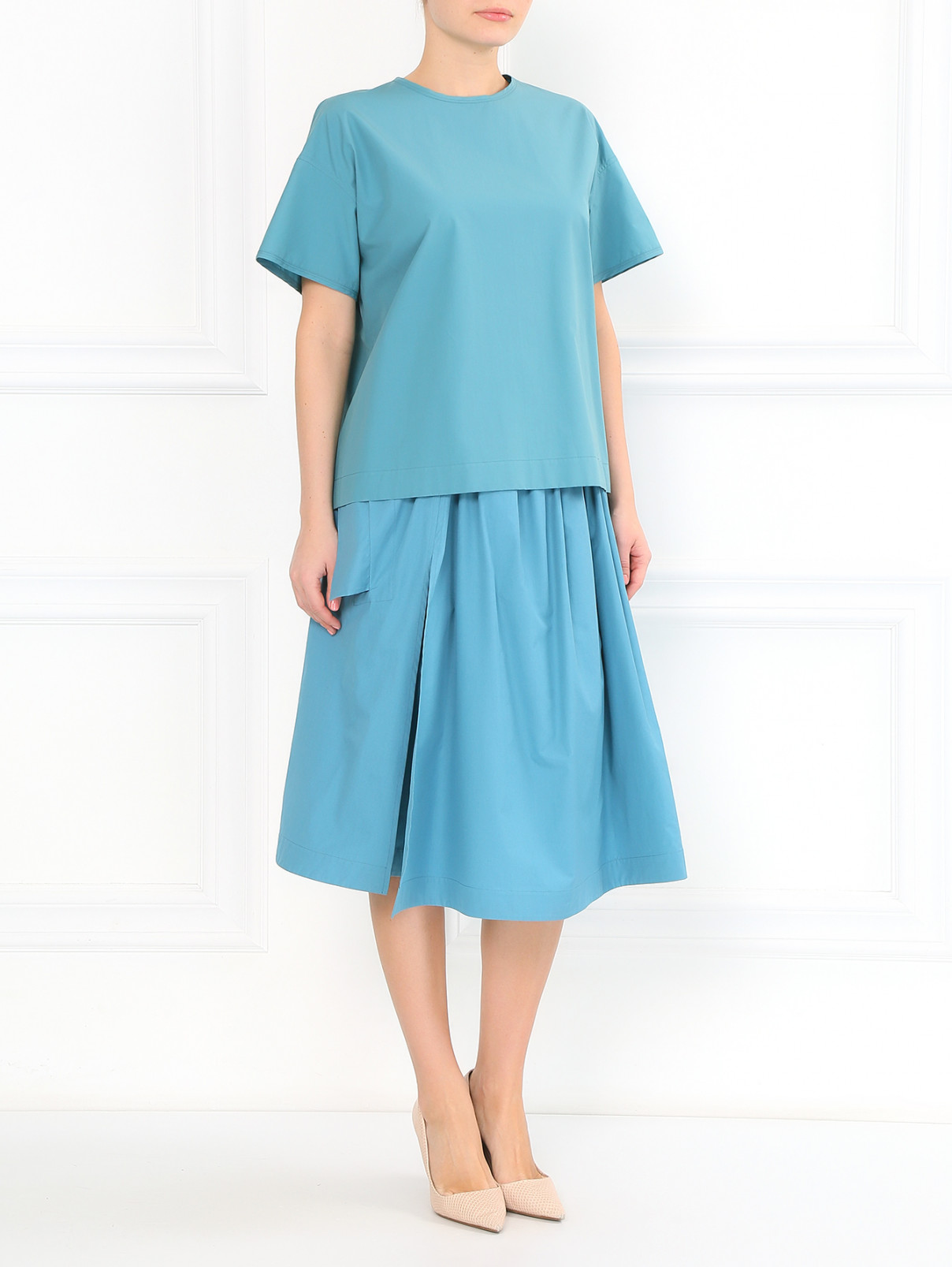 Блуза из хлопка свободного кроя Jil Sander  –  Модель Общий вид  – Цвет:  Зеленый