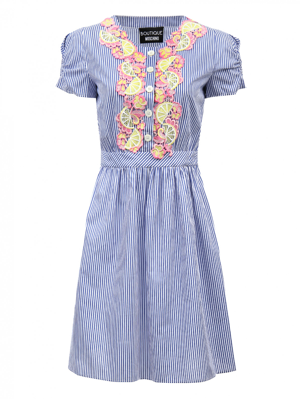 Платье из хлопка и шелка с рукавами фонариками и аппликацией на груди Moschino Boutique  –  Общий вид  – Цвет:  Узор