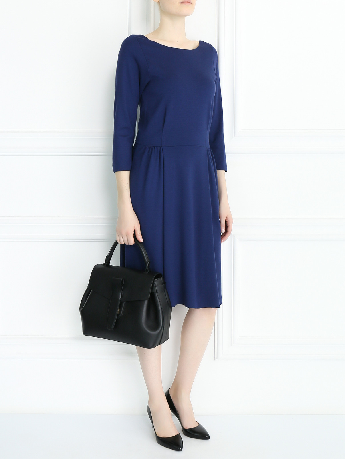 Платье-миди со складками Armani Collezioni  –  Модель Общий вид  – Цвет:  Синий