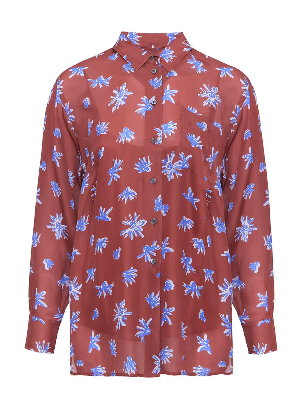 Шелковая блуза с цветочным узором Paul Smith  –  Общий вид  – Цвет:  Узор