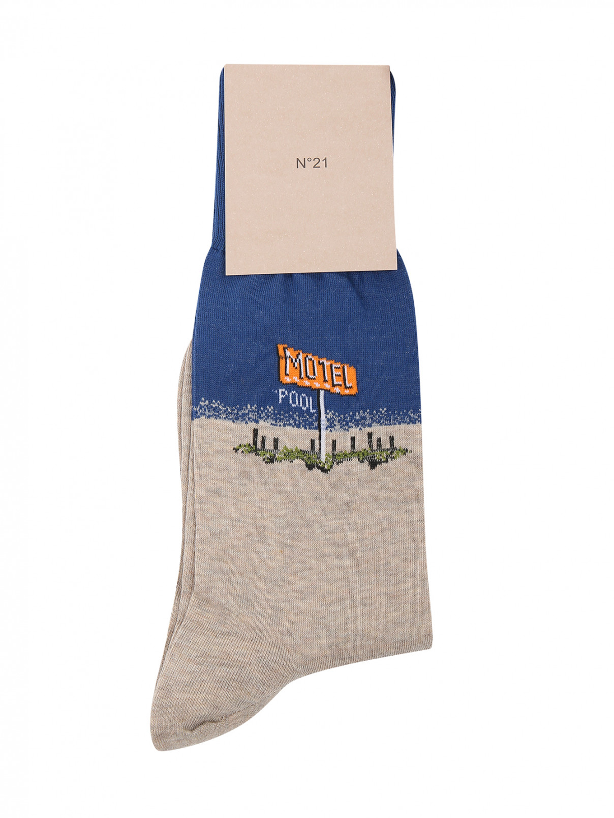 Носки из хлопка с узором N21  –  Общий вид  – Цвет:  Бежевый