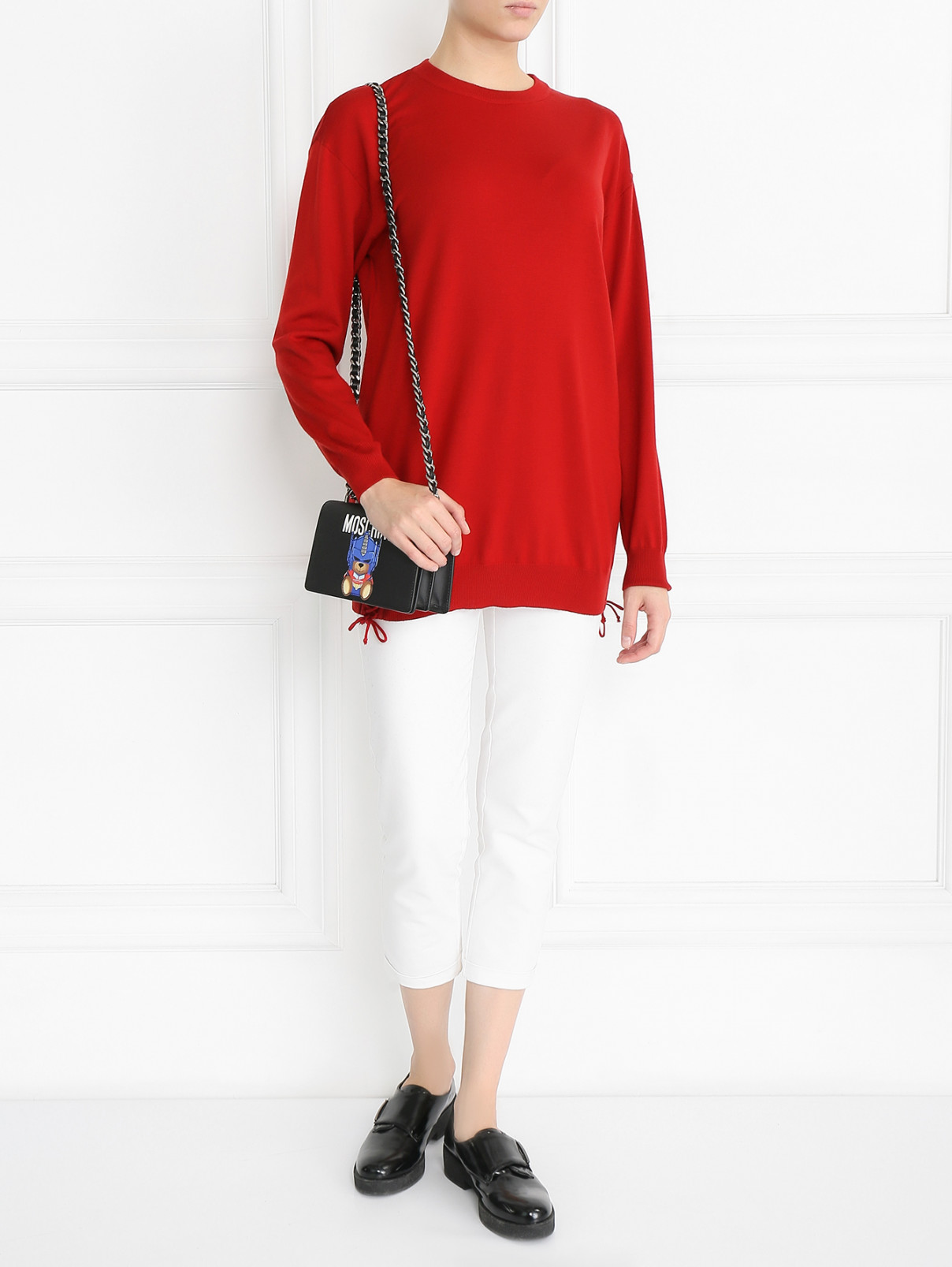 Удлиненный джемпер из шерсти с декоративной шнуровкой Moschino Couture  –  Модель Общий вид  – Цвет:  Красный
