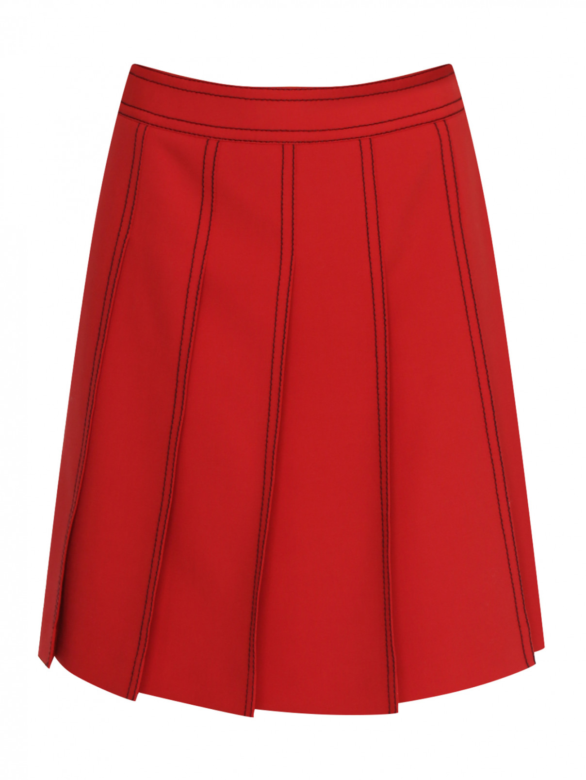 Юбка из шерсти в складку с контрастной отделкой Moschino Boutique  –  Общий вид  – Цвет:  Красный