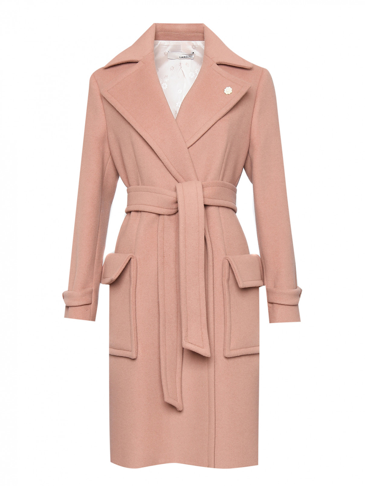 Пальто из смешанной шерсти с накладными карманами LARDINI  –  Общий вид  – Цвет:  Розовый