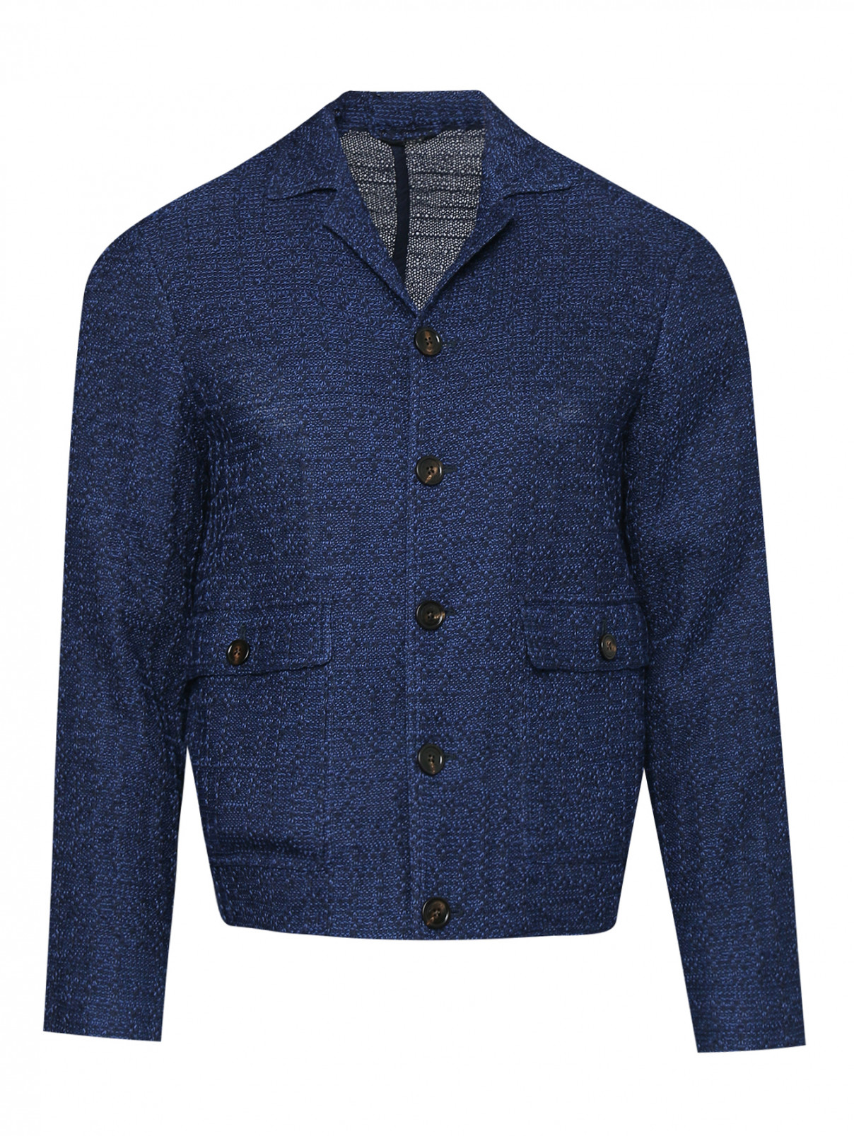 Пиджак из хлопка с накладными карманами LARDINI  –  Общий вид  – Цвет:  Синий