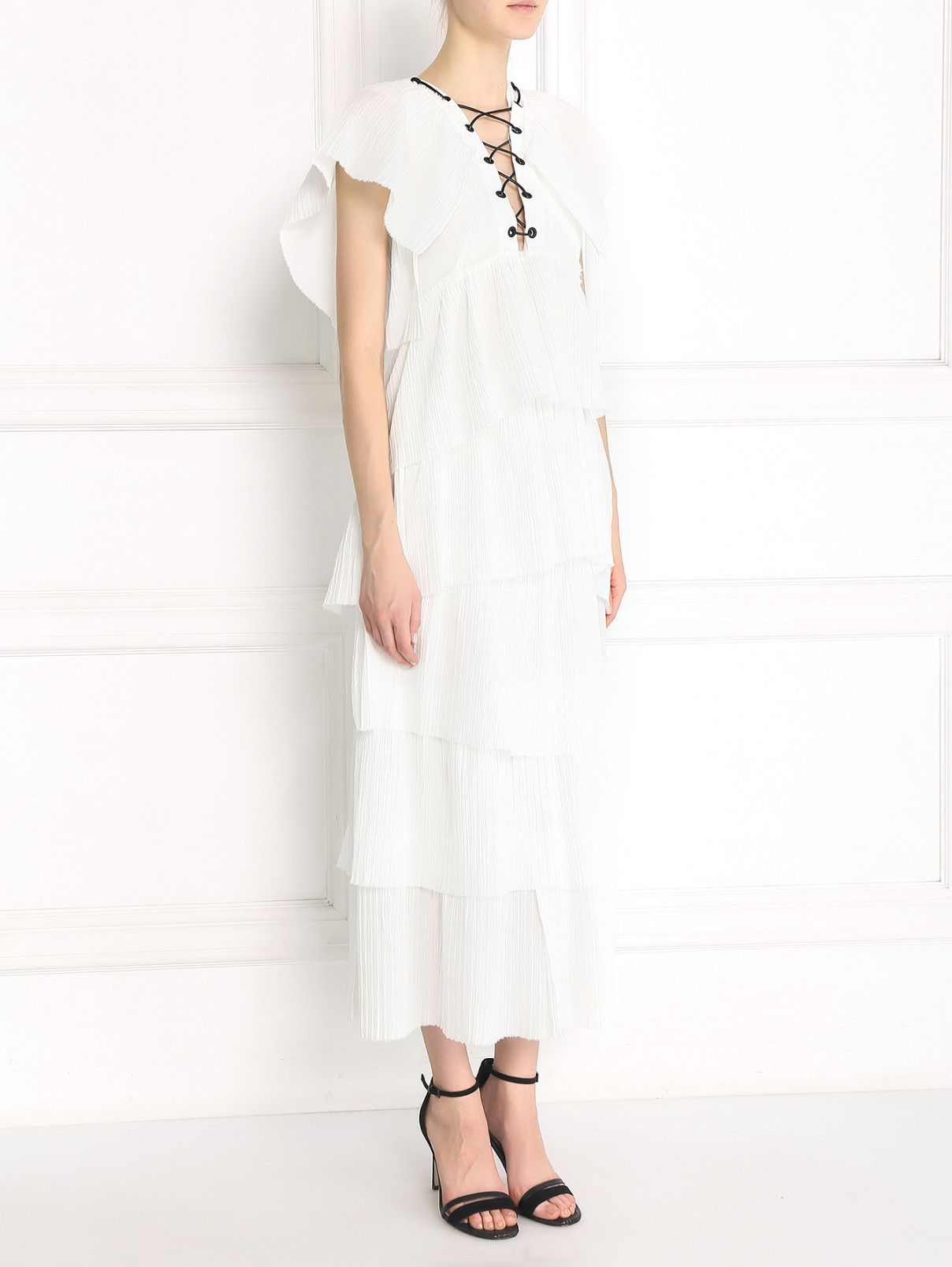 Платье из хлопка с декором Sonia Rykiel  –  Модель Верх-Низ  – Цвет:  Белый