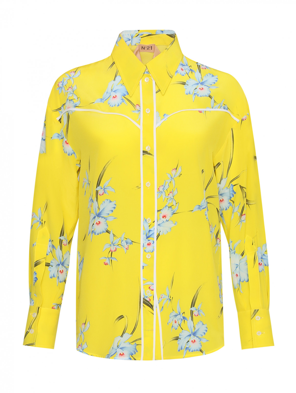 Блуза из шелка с цветочным узором N21  –  Общий вид  – Цвет:  Желтый