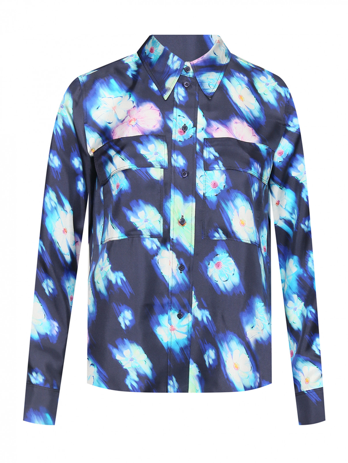 Блуза из шелка с цветочным узором Dorothee Schumacher  –  Общий вид  – Цвет:  Синий