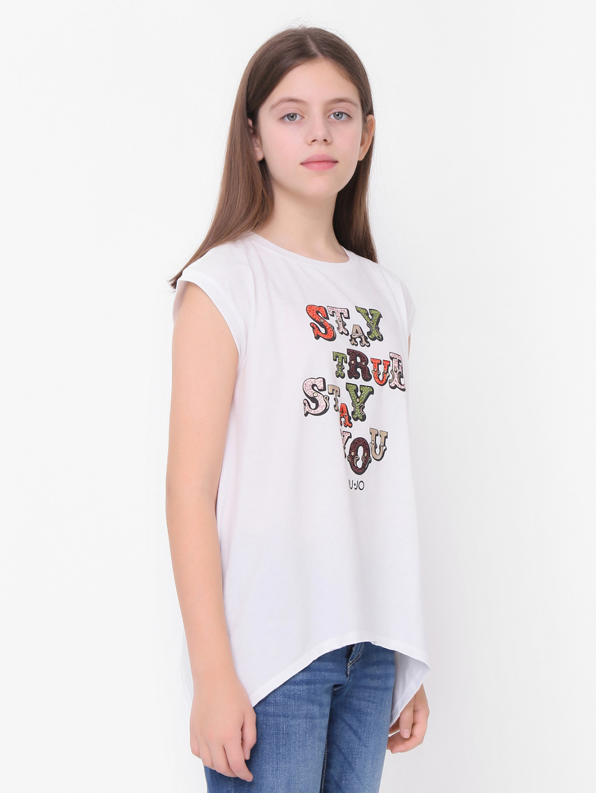 Трикотажная футболка со стразами Liu Jo  –  МодельВерхНиз  – Цвет:  Белый
