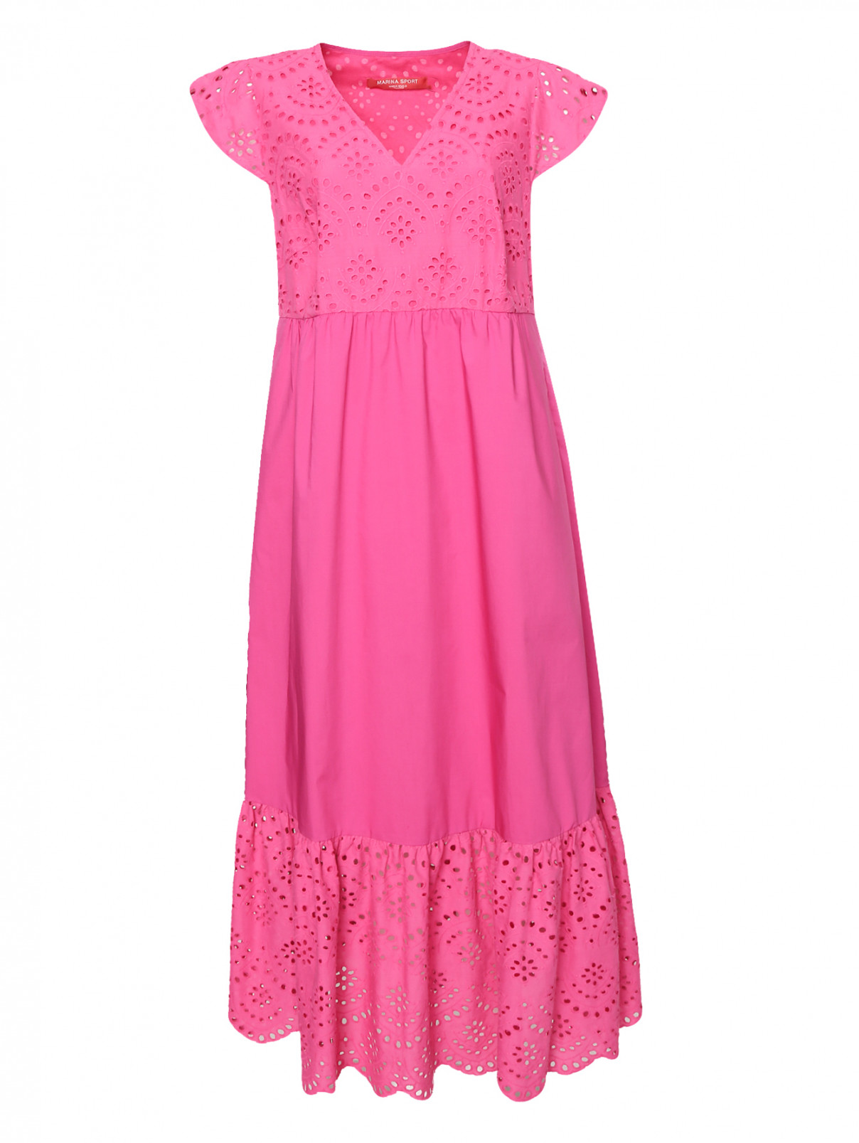Платье-миди из хлопка с вышивкой Marina Rinaldi  –  Общий вид  – Цвет:  Фиолетовый