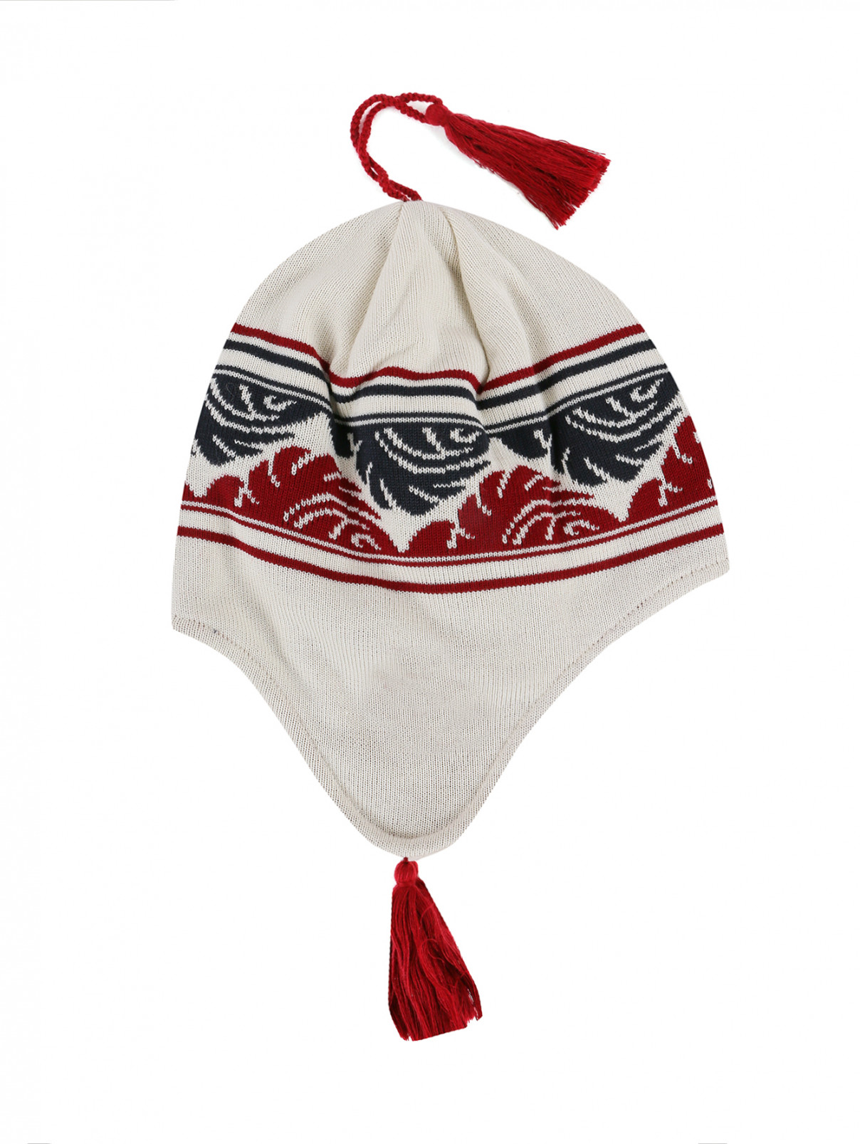 Трикотажная шапка с кисточками и орнаментом BOSCO  –  Общий вид  – Цвет:  Белый