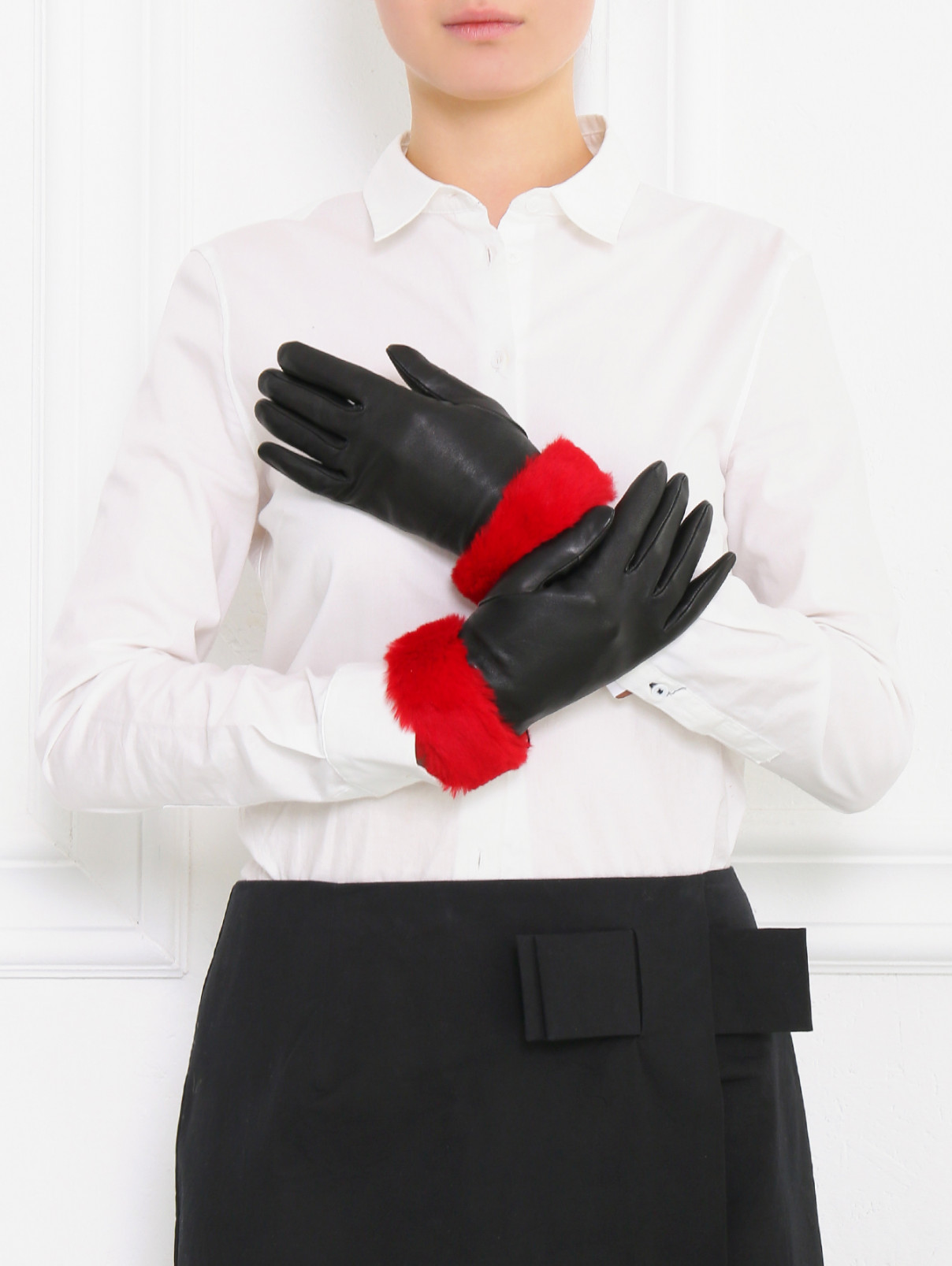 Перчатки из кожи с отделкой из меха кролика Kenzo  –  Модель Общий вид  – Цвет:  Черный
