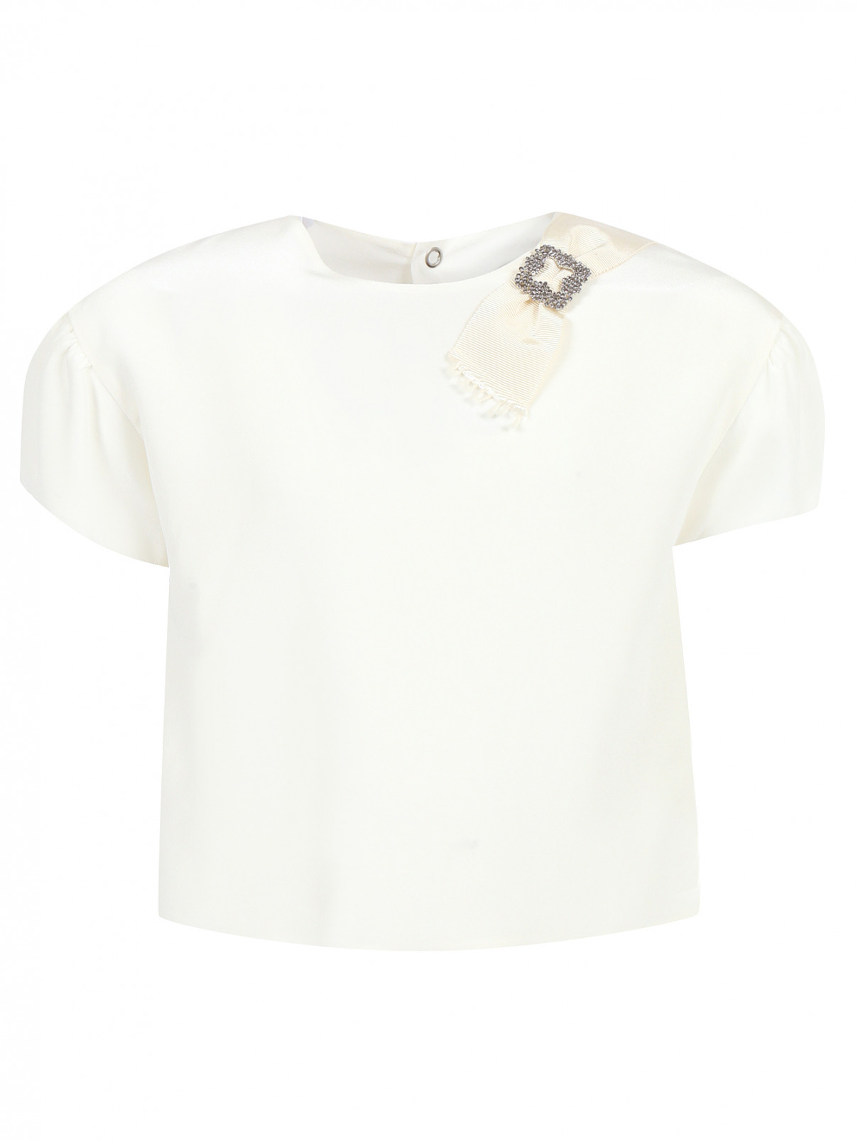 Блуза из шелка с декоративным бантом MiMiSol  –  Общий вид  – Цвет:  Белый