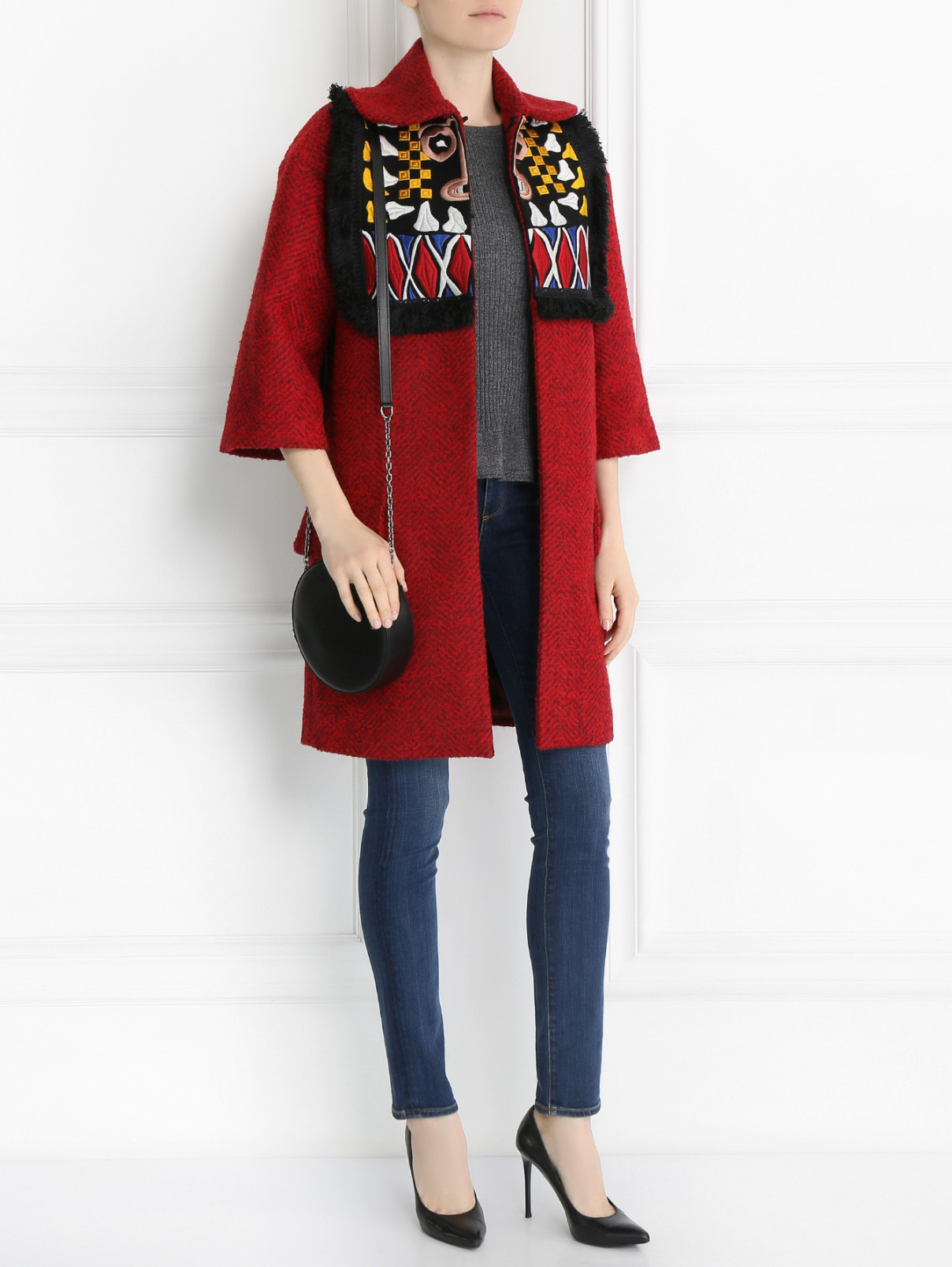 Пальто из смешанной шерсти с вышивкой Stella Jean  –  Модель Общий вид  – Цвет:  Красный