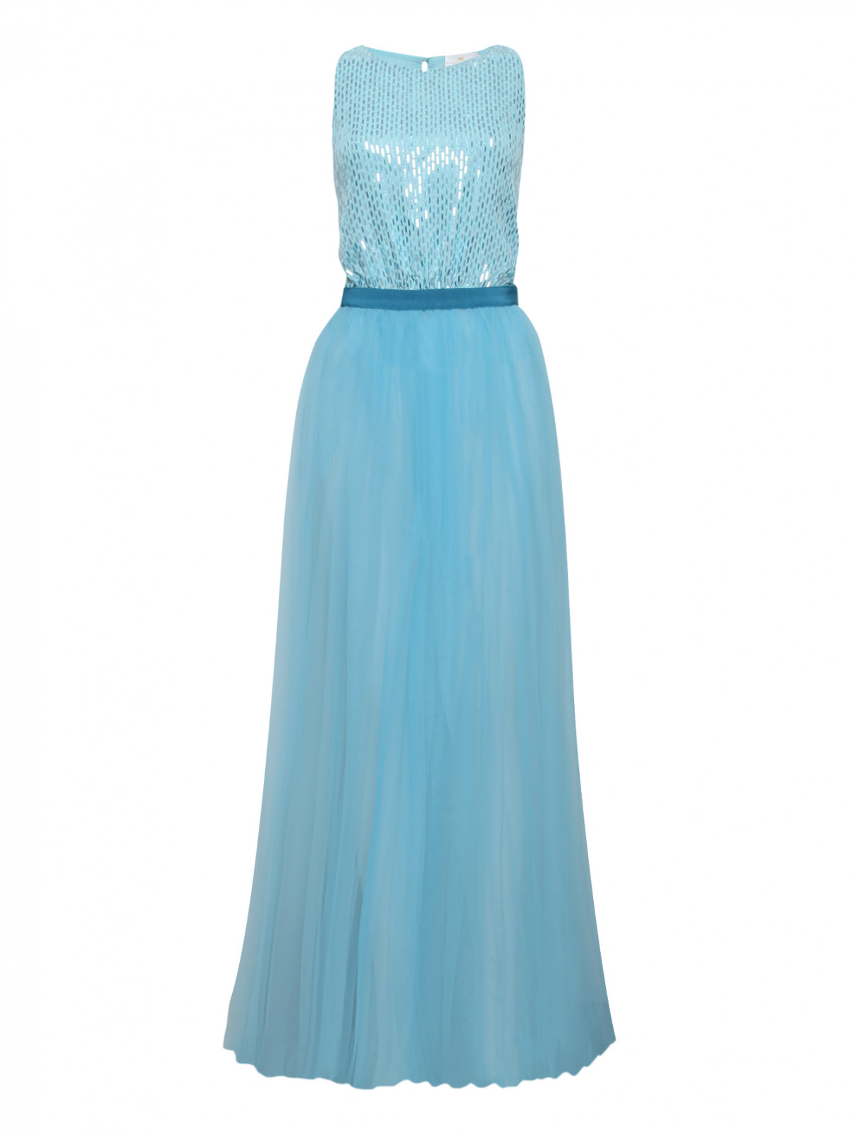 Платье-макси декорированное пайетками Elisabetta Franchi  –  Общий вид  – Цвет:  Синий